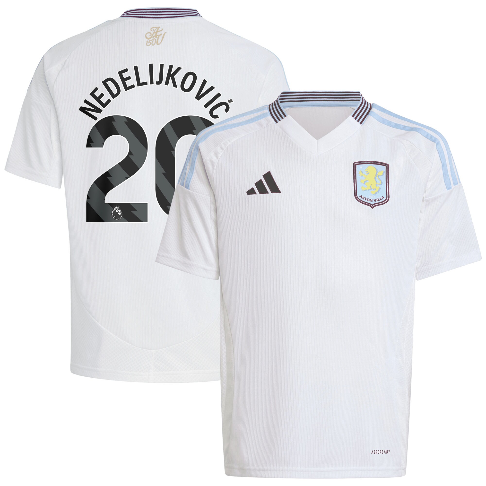 Aston Villa aston-villa-adidas-away-shirt-2024-25-kids-with-nedeljkovic-20-printing Kits - Official Football Shirts & Training Gear