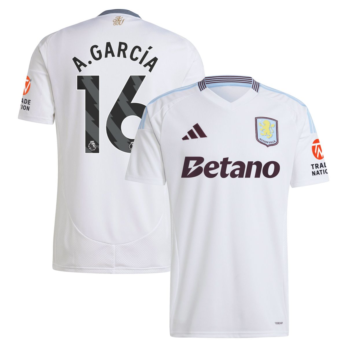 Aston Villa aston-villa-adidas-away-shirt-2024-25-with-a.garcia-16-printing Kits - Official Football Shirts & Training Gear