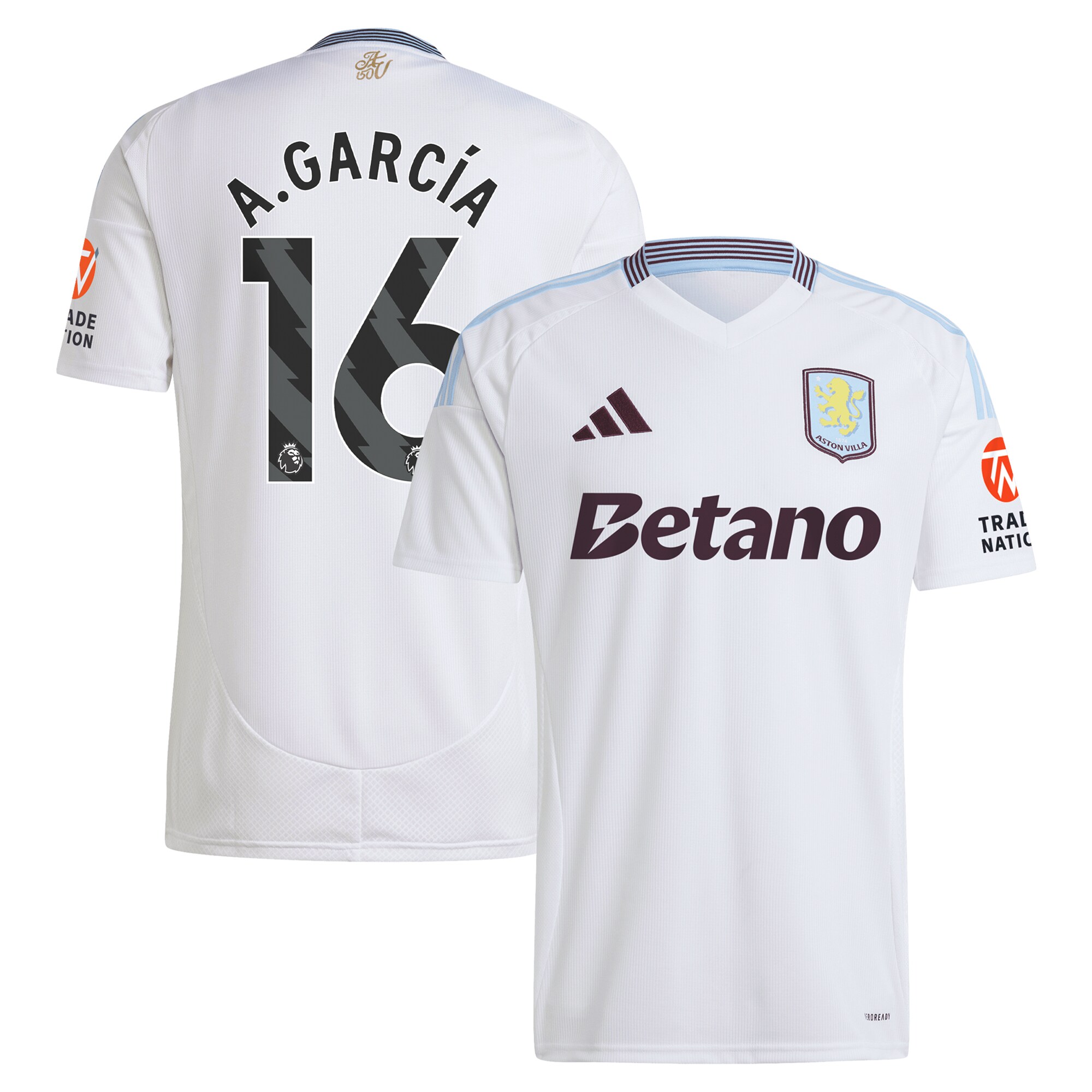 Aston Villa aston-villa-adidas-away-shirt-2024-25-with-a.garcia-16-printing Kits - Official Football Shirts & Training Gear