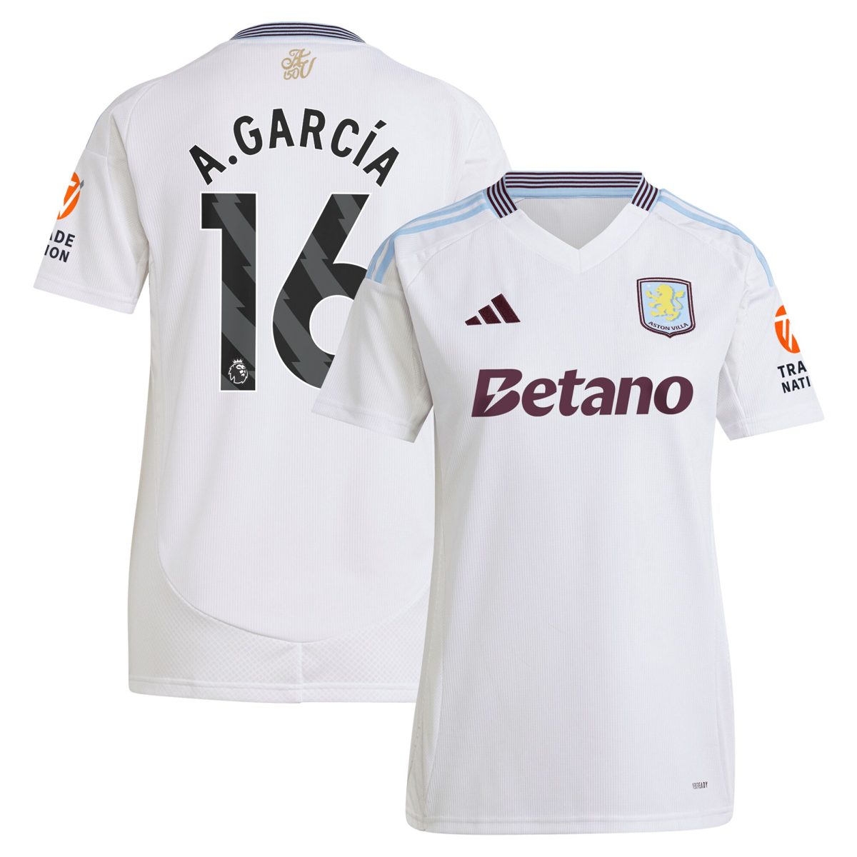 Aston Villa aston-villa-adidas-away-shirt-2024-25-womens-with-a.garcia-16-printing Kits - Official Football Shirts & Training Gear