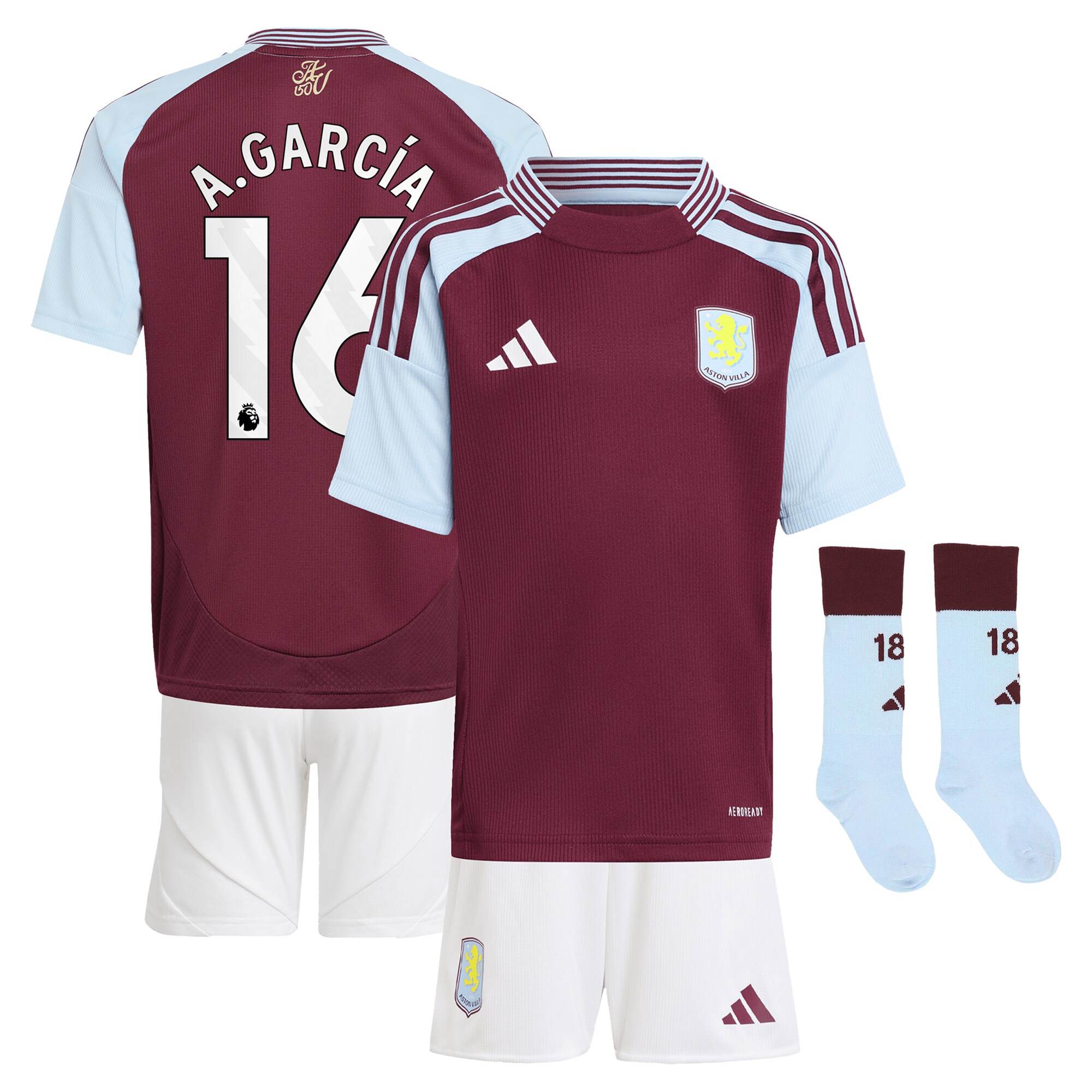 Aston Villa aston-villa-adidas-home-mini-kit-2024-25-with-a.garcia-16-printing Kits - Official Football Shirts & Training Gear