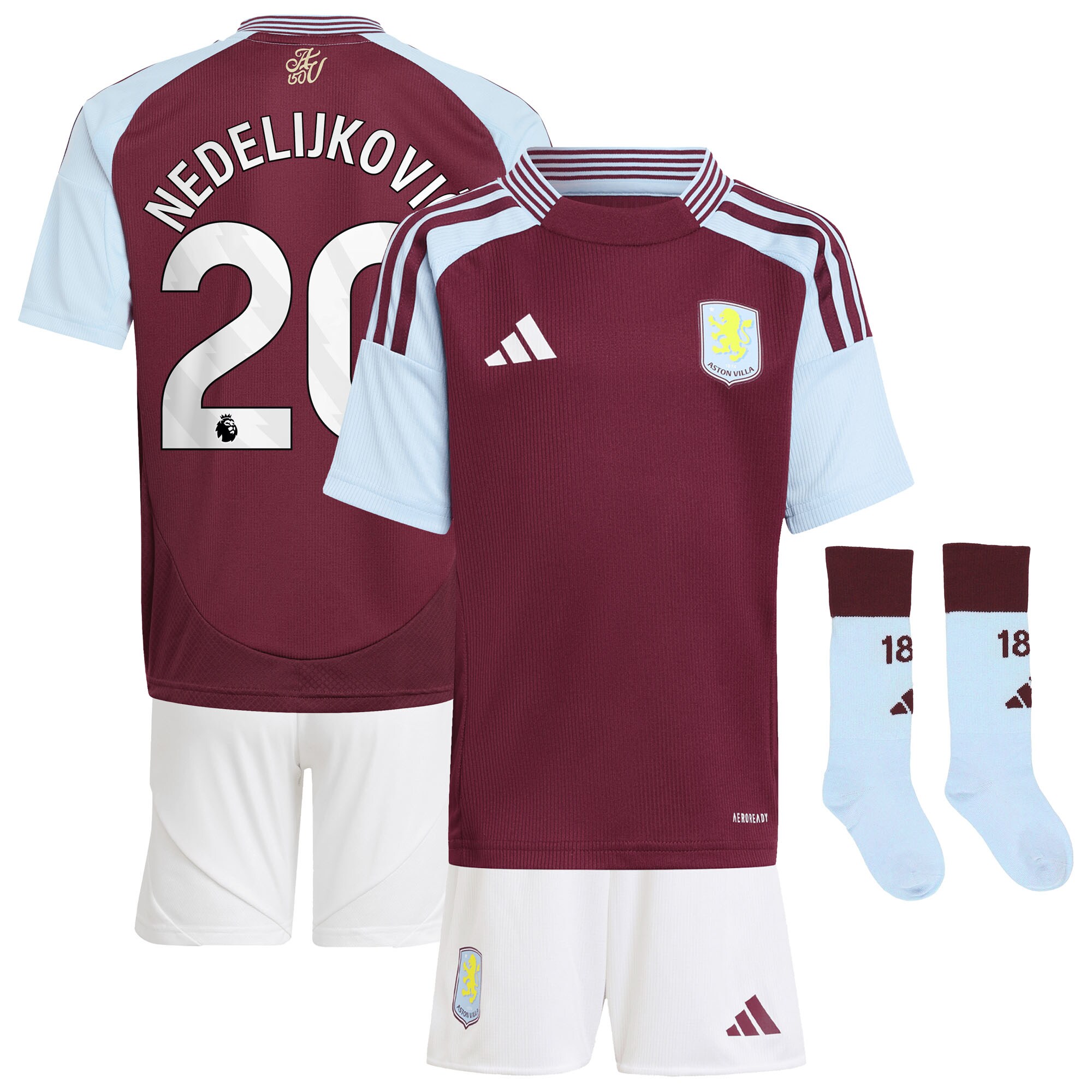 Aston Villa aston-villa-adidas-home-mini-kit-2024-25-with-nedeljkovic-20-printing Kits - Official Football Shirts & Training Gear