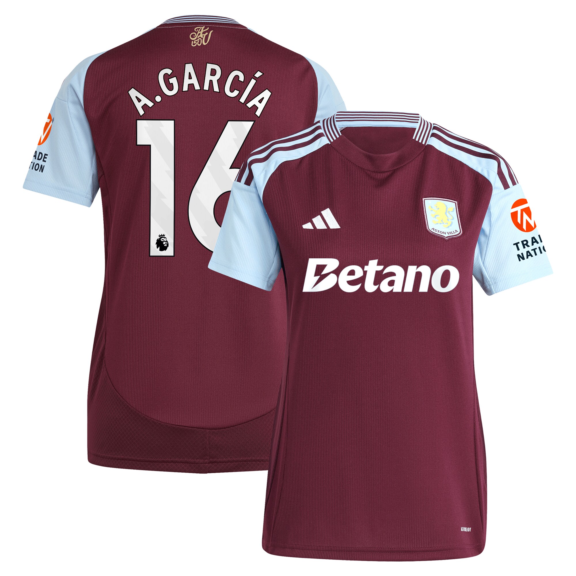 Aston Villa aston-villa-adidas-home-shirt-2024-25-womens-with-a.garcia-16-printing Kits - Official Football Shirts & Training Gear
