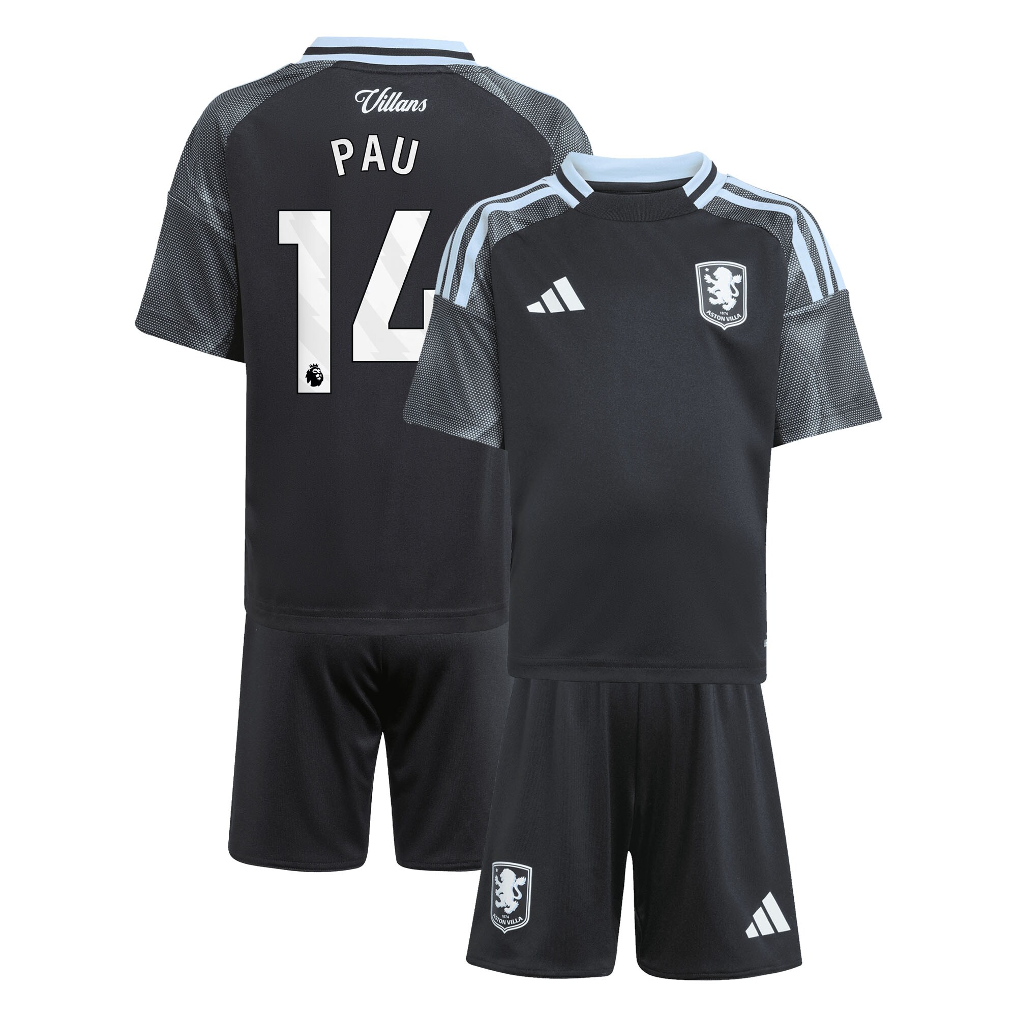 Aston Villa aston villa adidas away mini kit 2025-26 with pau 14 printing Kits - Official Football Shirts & Training Gear