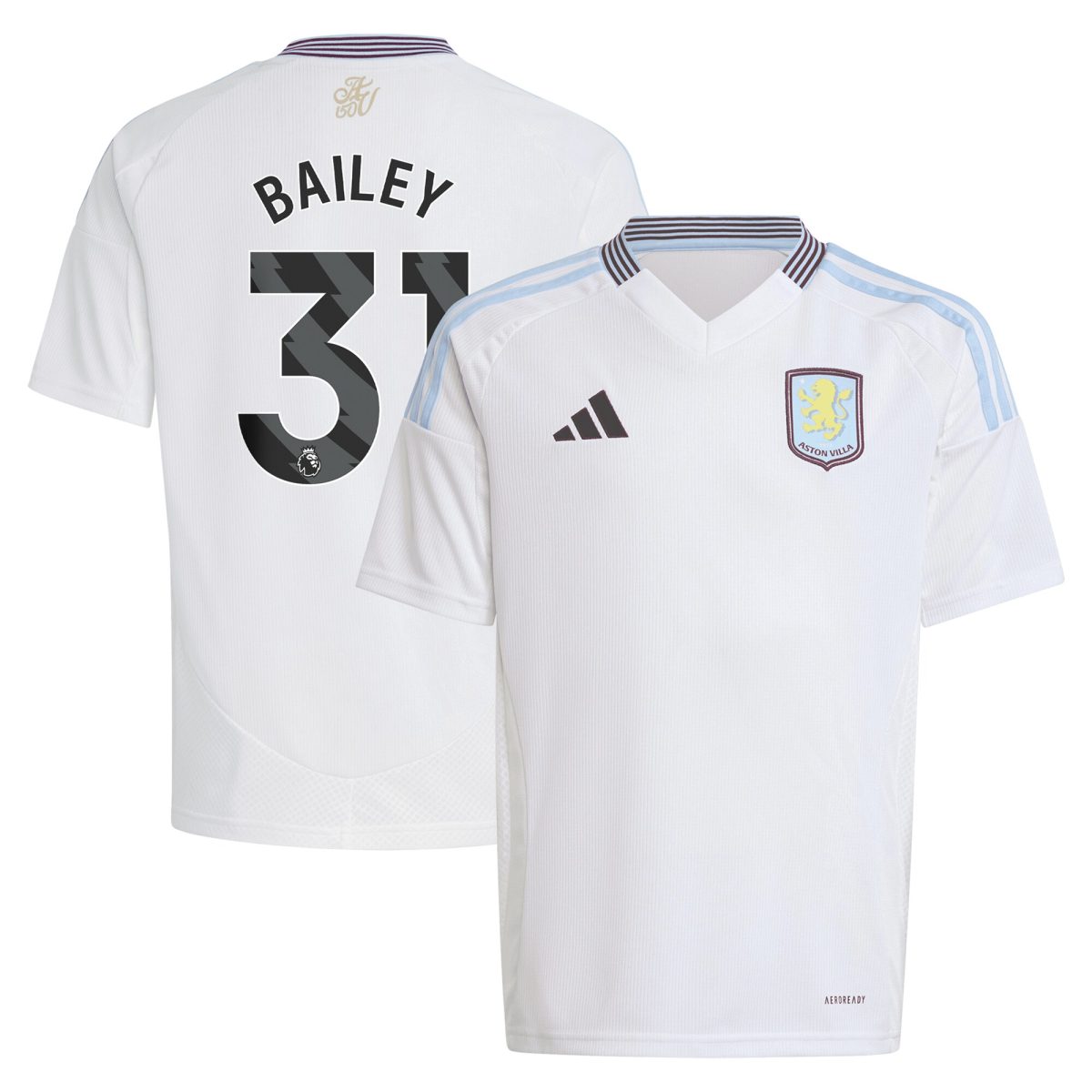 Aston Villa aston villa adidas away shirt 2024-25 – kids with bailey 31 printing Kits - Official Football Shirts & Training Gear
