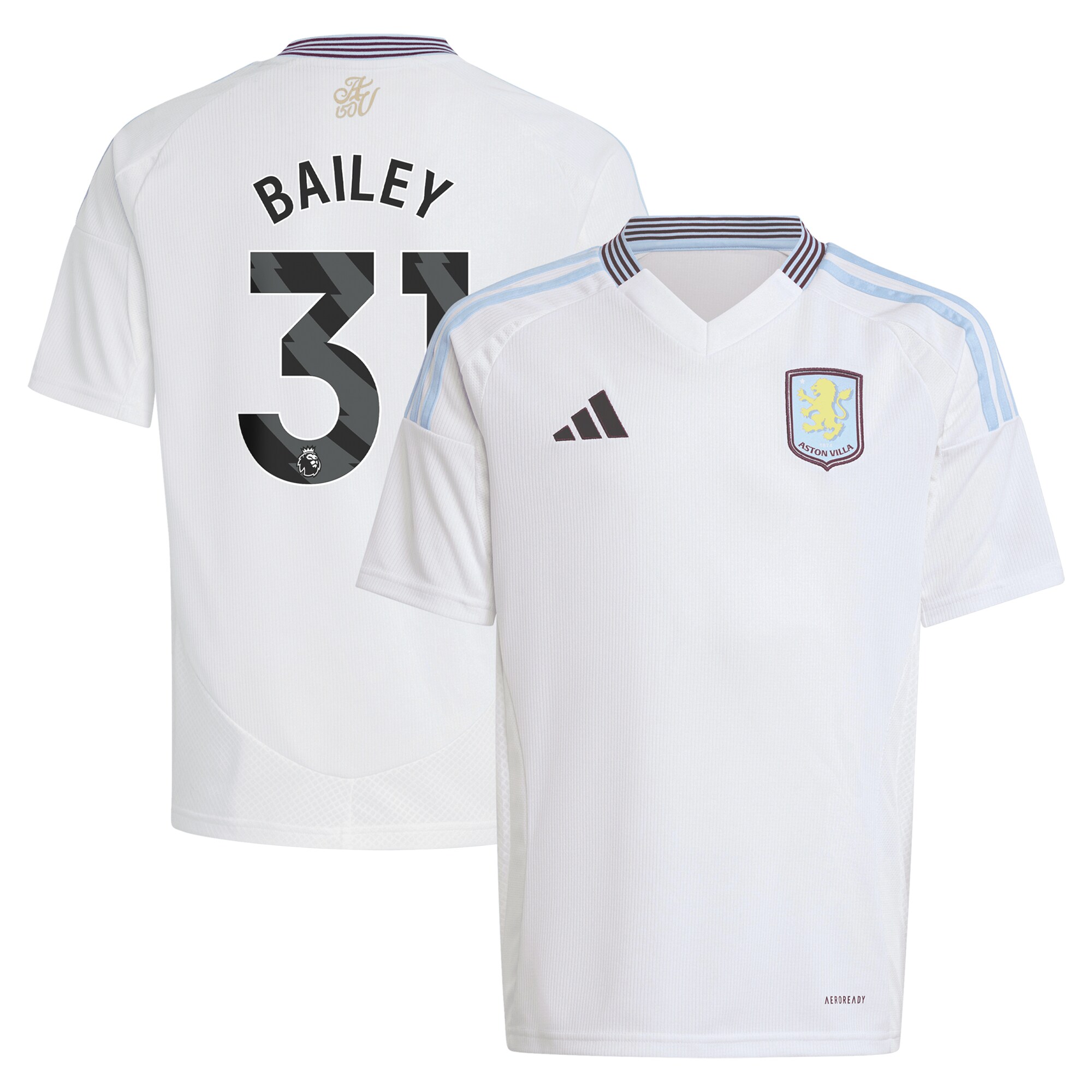 Aston Villa aston villa adidas away shirt 2024-25 – kids with bailey 31 printing Kits - Official Football Shirts & Training Gear