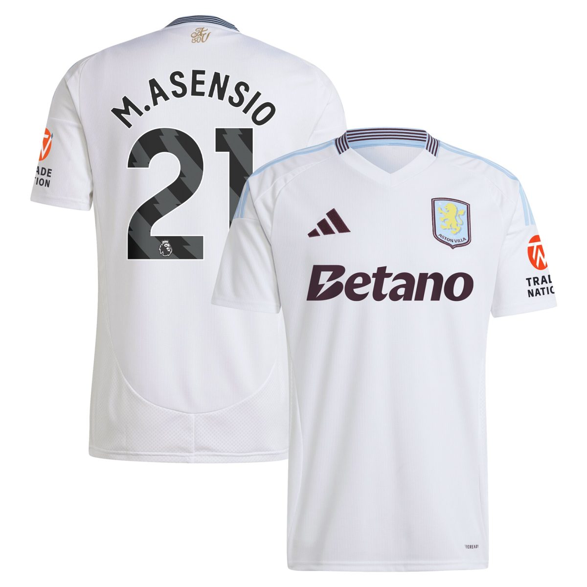 Aston Villa aston villa adidas away shirt 2024-25 with m.asensio 21 printing Kits - Official Football Shirts & Training Gear