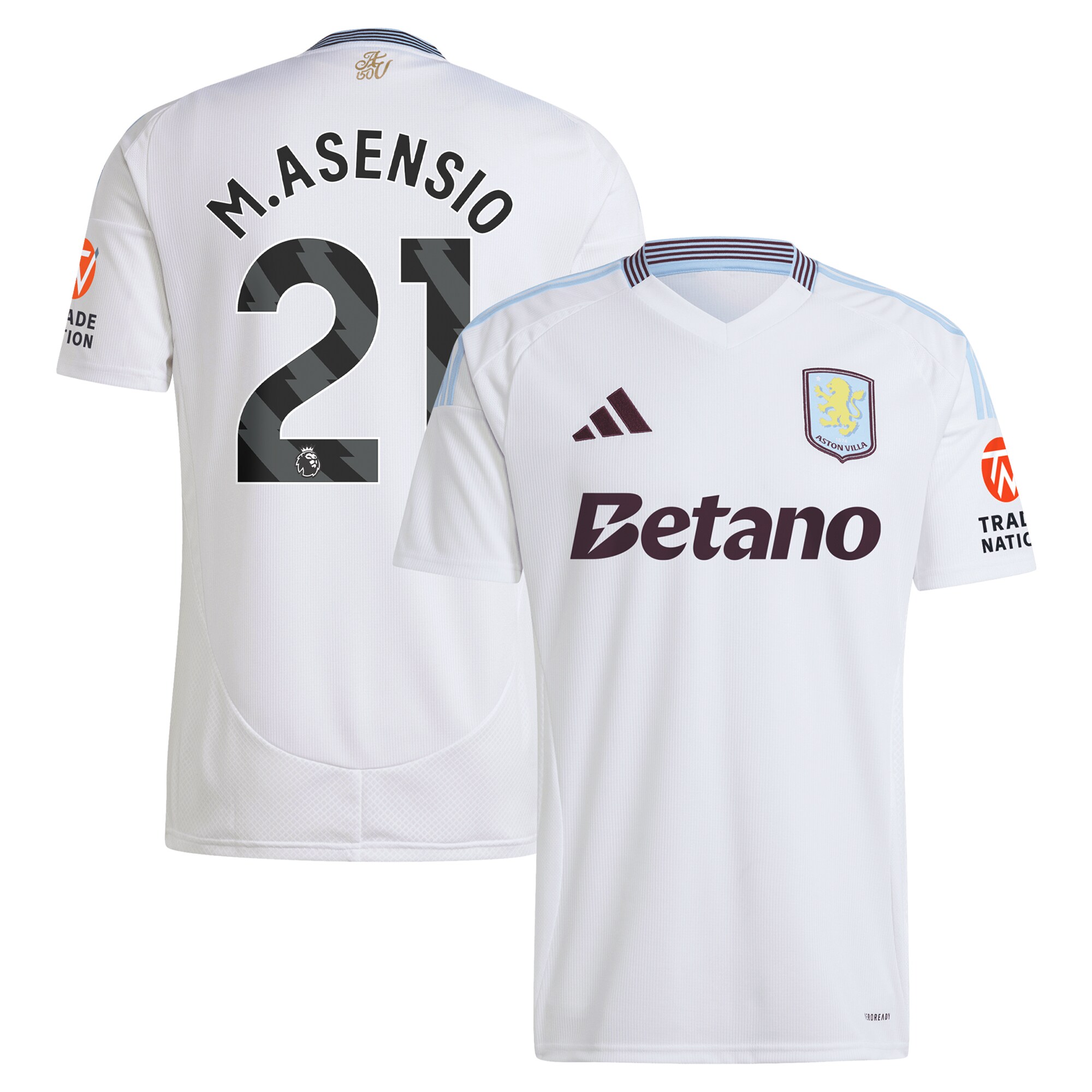 Aston Villa aston villa adidas away shirt 2024-25 with m.asensio 21 printing Kits - Official Football Shirts & Training Gear