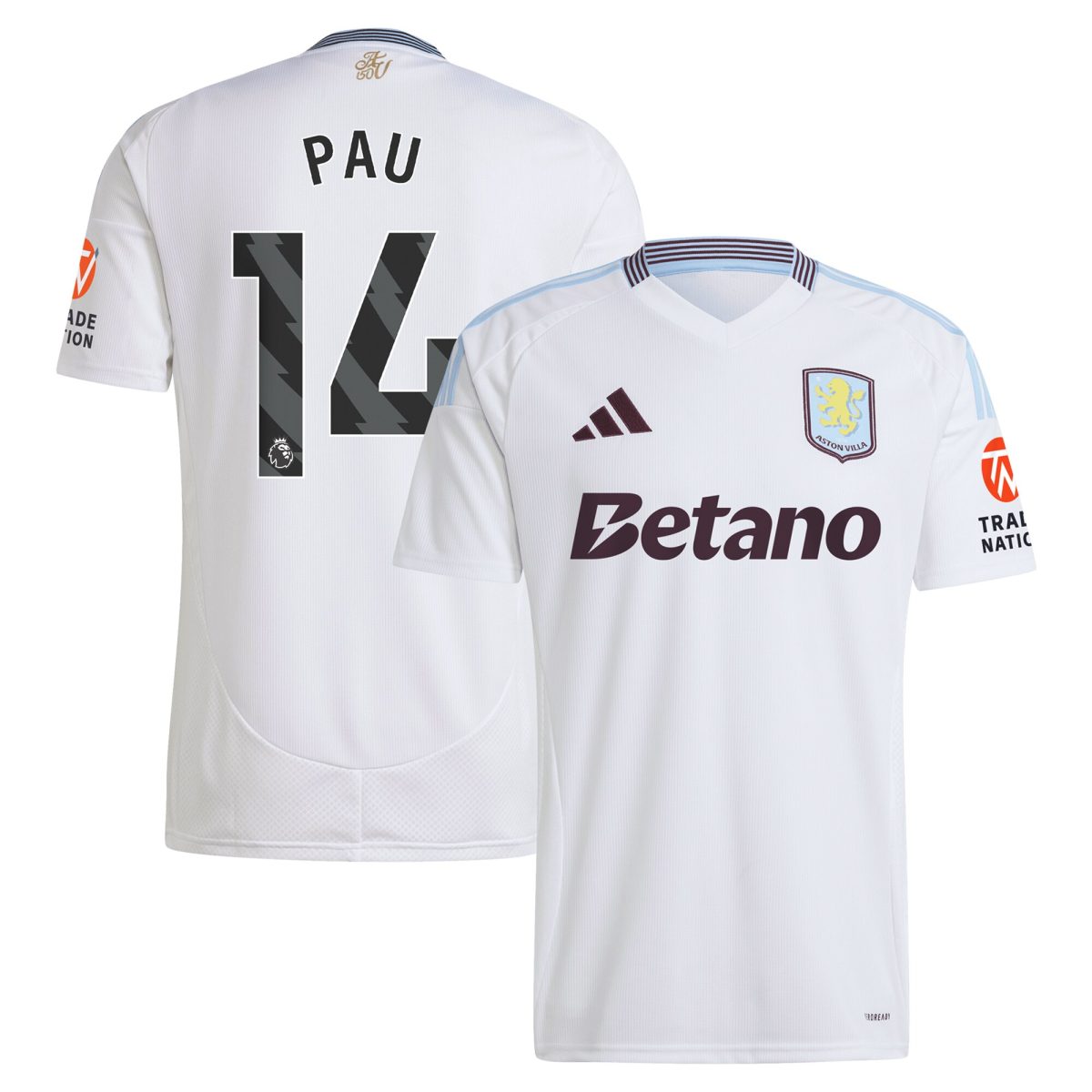 Aston Villa aston villa adidas away shirt 2024-25 with pau 14 printing Kits - Official Football Shirts & Training Gear