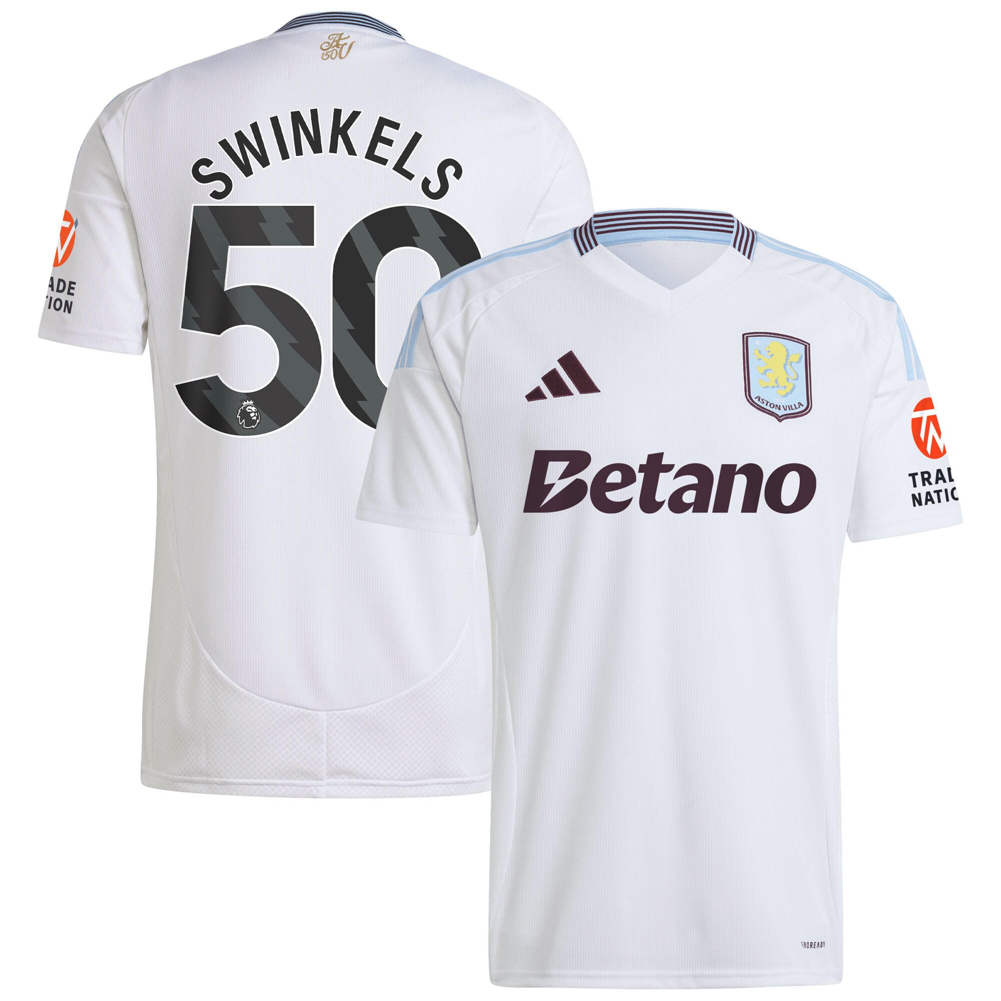 Aston Villa aston villa adidas away shirt 2024-25 with swinkels 50 printing Kits - Official Football Shirts & Training Gear