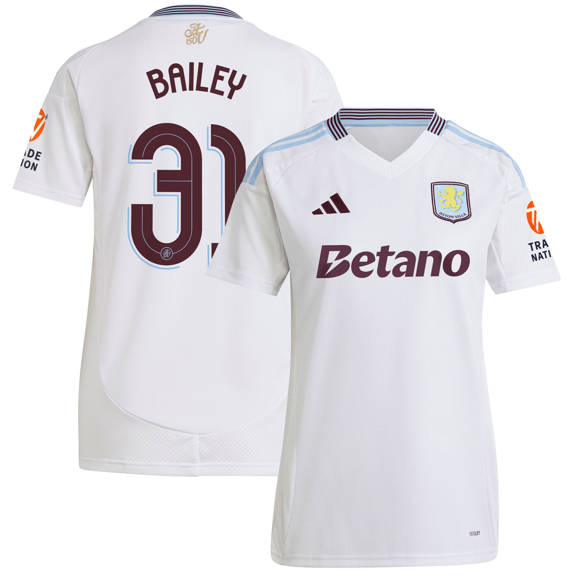 Aston Villa aston villa adidas away shirt 2024-25 – womens with bailey 31 cup printing Kits - Official Football Shirts & Training Gear