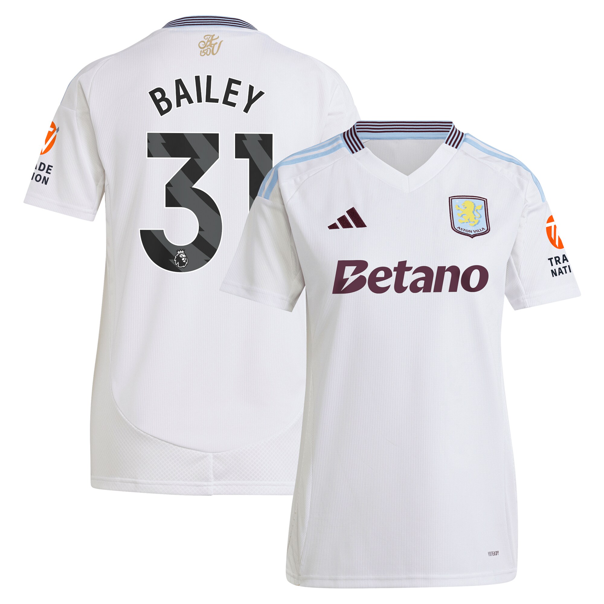 Aston Villa aston villa adidas away shirt 2024-25 – womens with bailey 31 printing Kits - Official Football Shirts & Training Gear