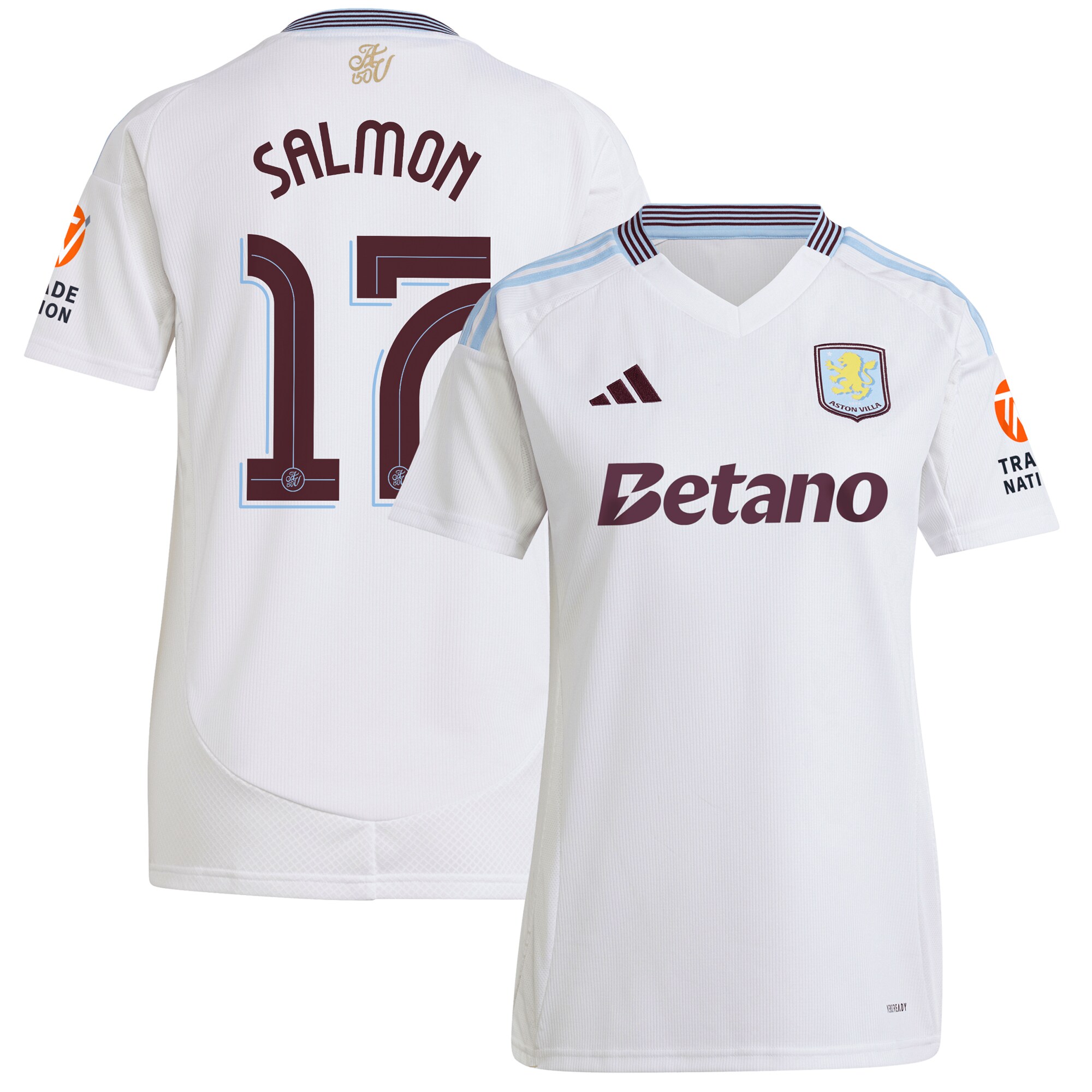 Aston Villa aston villa adidas away shirt 2024-25 – womens with salmon 17 cup printing Kits - Official Football Shirts & Training Gear