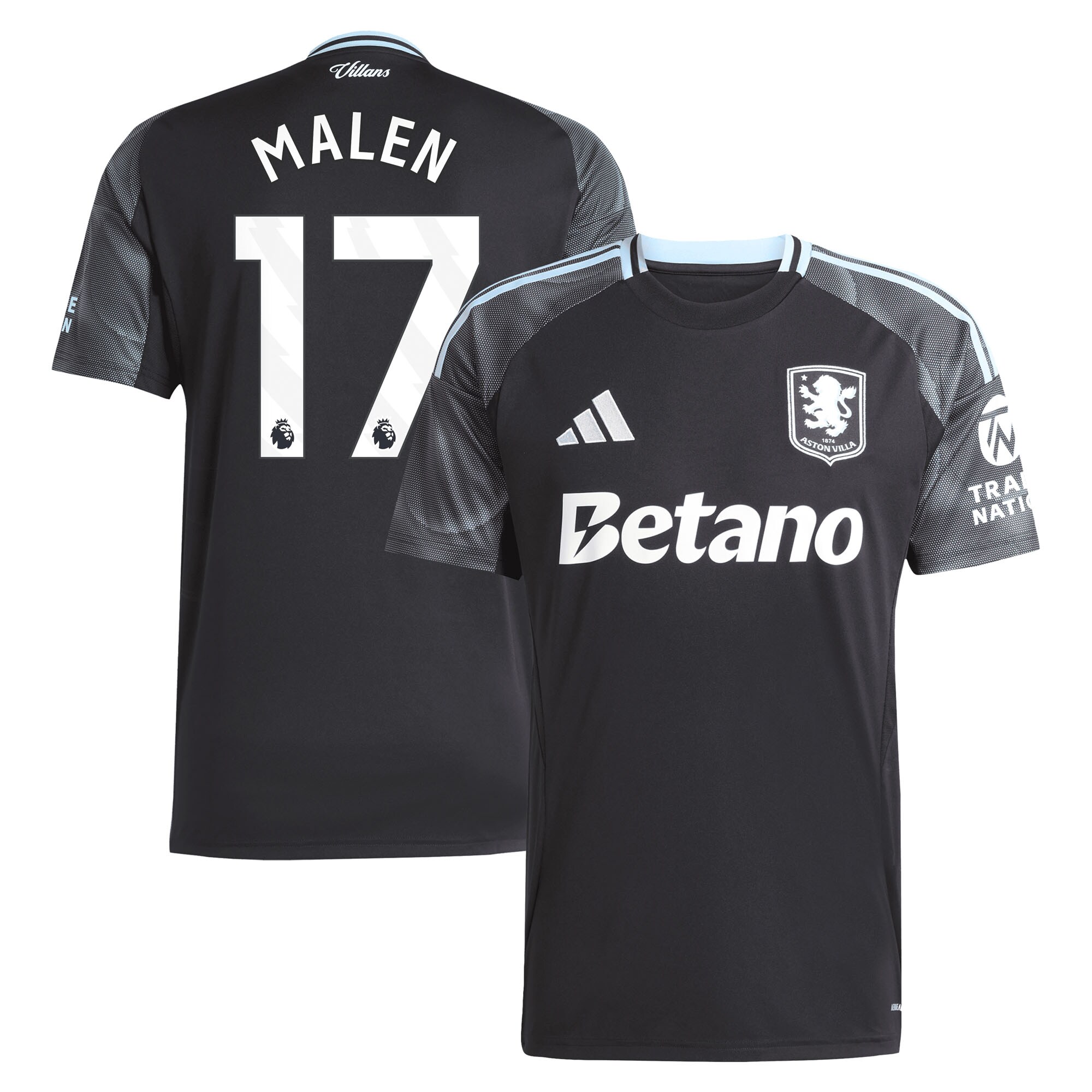 Aston Villa aston villa adidas away shirt 2025-26 with malen 17 printing Kits - Official Football Shirts & Training Gear