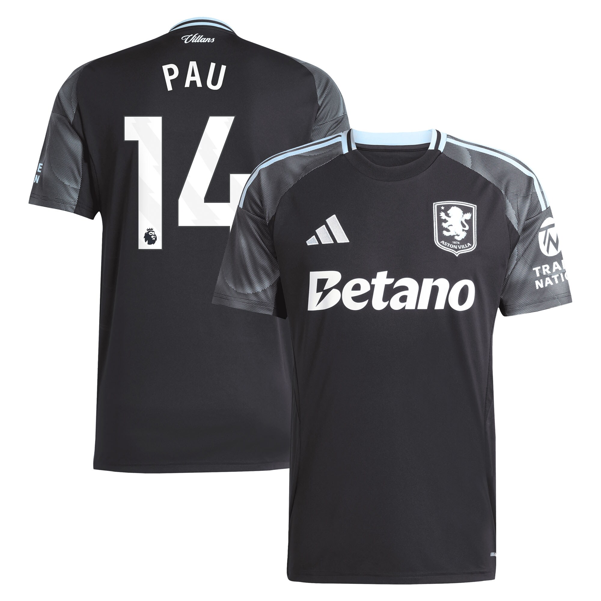 Aston Villa aston villa adidas away shirt 2025-26 with pau 14 printing Kits - Official Football Shirts & Training Gear