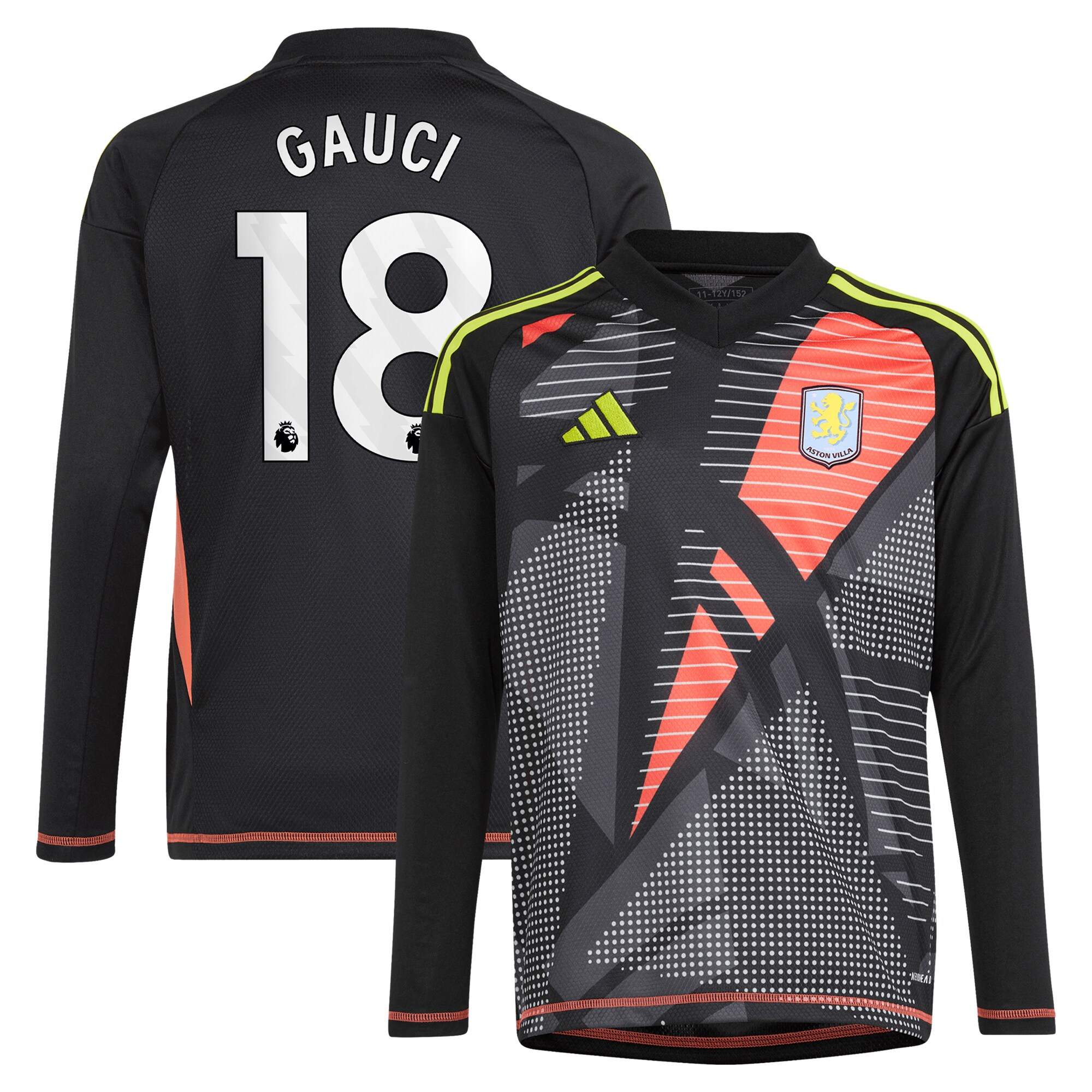 Aston Villa aston villa adidas goalkeeper shirt 2024-25 – long sleeve – kids with gauci 18 printing – 202029323 Kits - Official Football Shirts & Training Gear