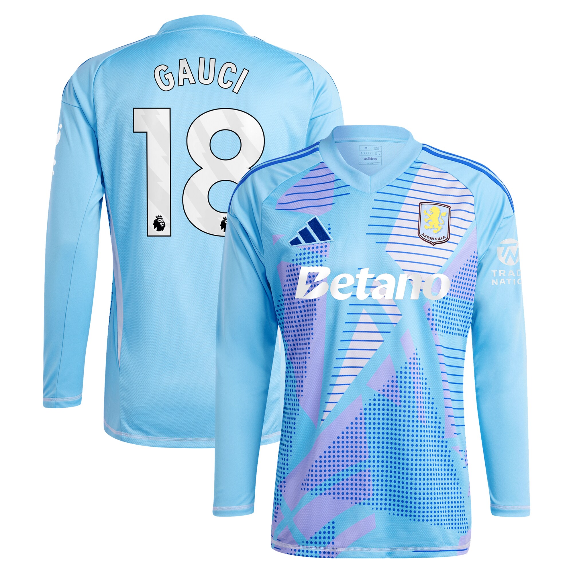 Aston Villa aston villa adidas goalkeeper shirt 2024-25 – long sleeve with gauci 18 printing – 202030982 Kits - Official Football Shirts & Training Gear