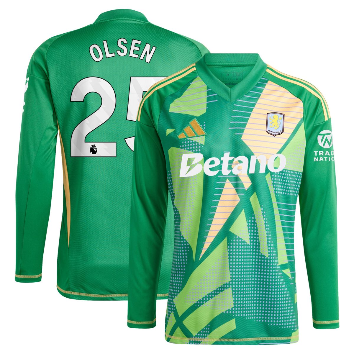 Aston Villa aston villa adidas goalkeeper shirt 2024-25 – long sleeve with olsen 25 printing Kits - Official Football Shirts & Training Gear