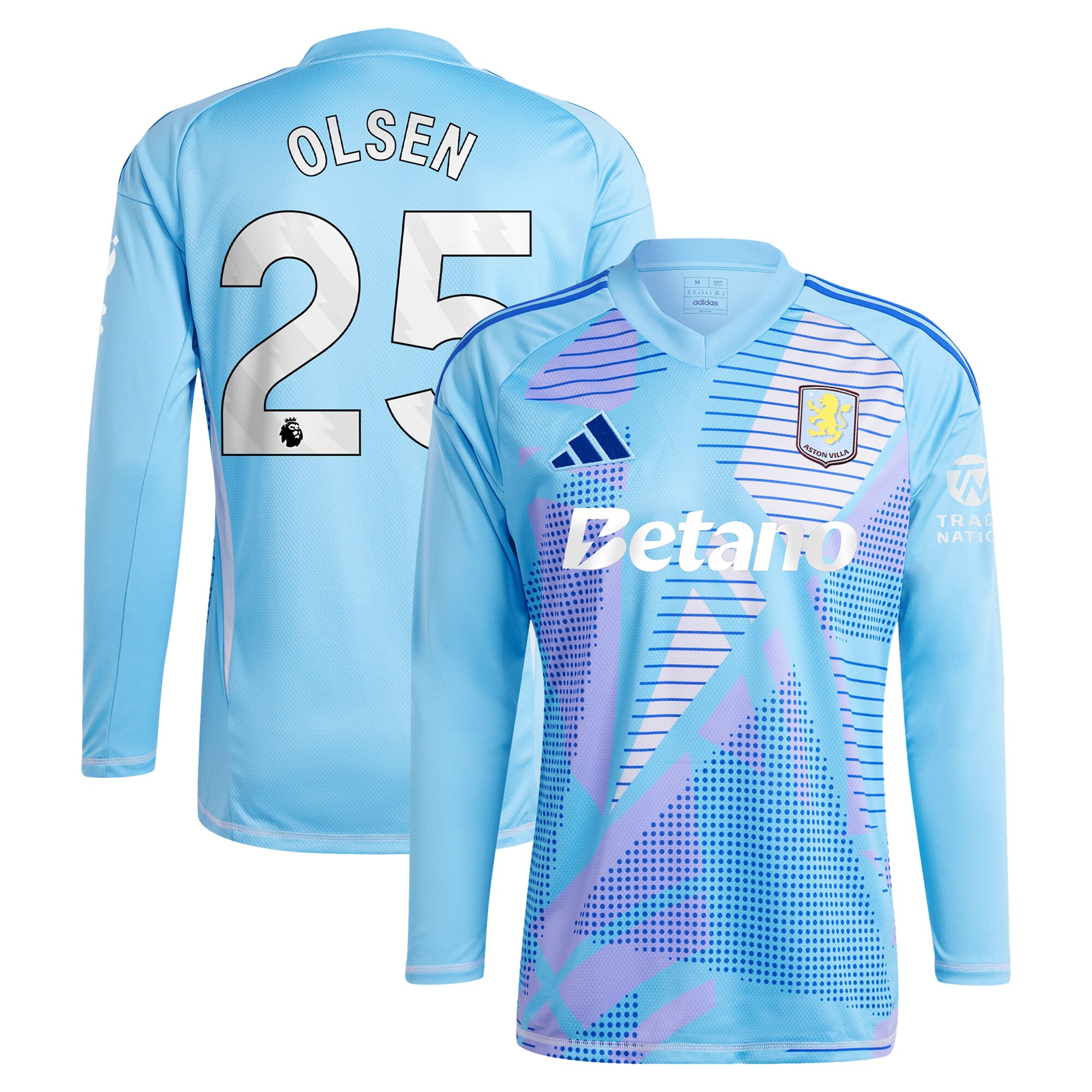Aston Villa aston villa adidas goalkeeper shirt 2024-25 – long sleeve with olsen 25 printing – 202030976 Kits - Official Football Shirts & Training Gear