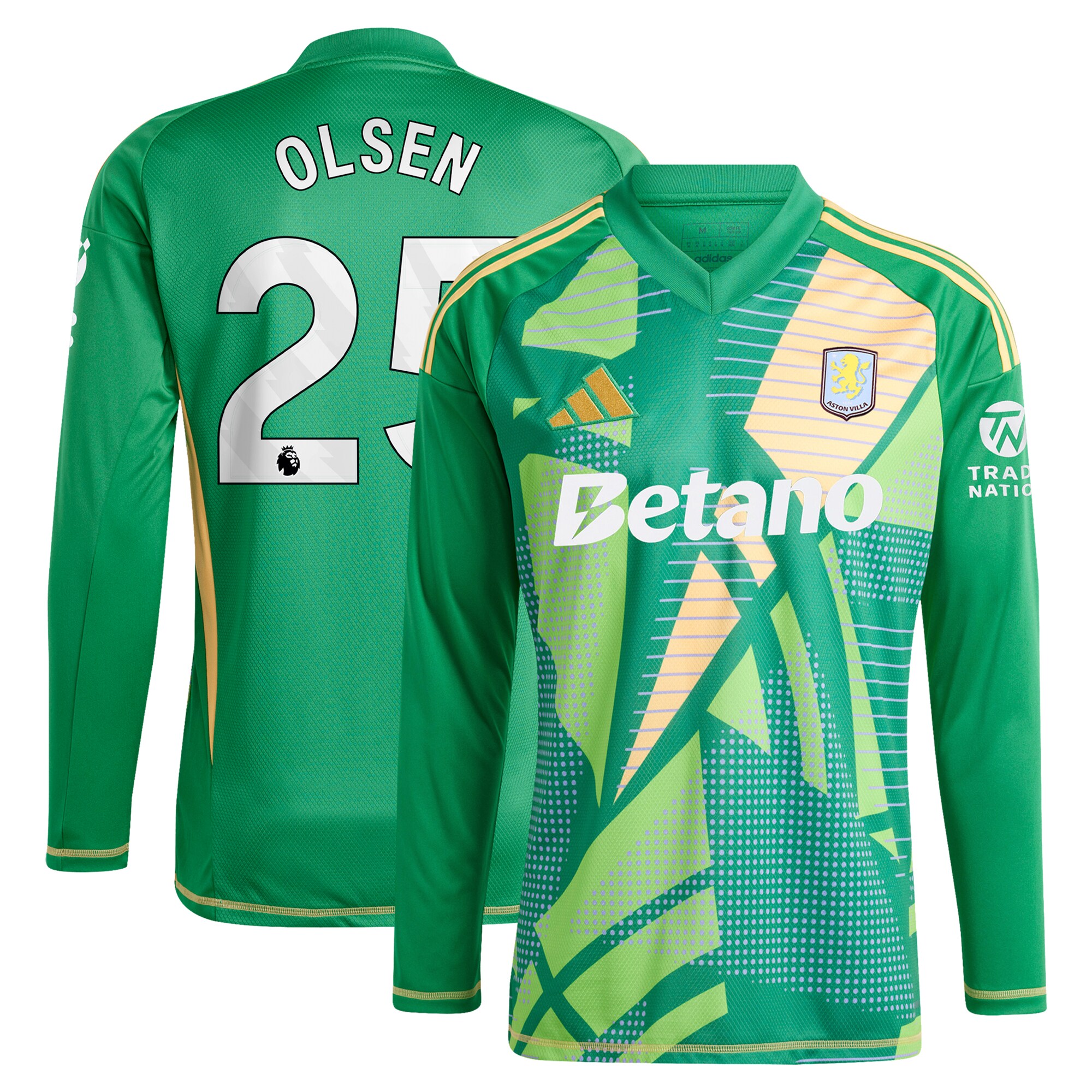 Aston Villa aston villa adidas goalkeeper shirt 2024-25 – long sleeve with olsen 25 printing Kits - Official Football Shirts & Training Gear
