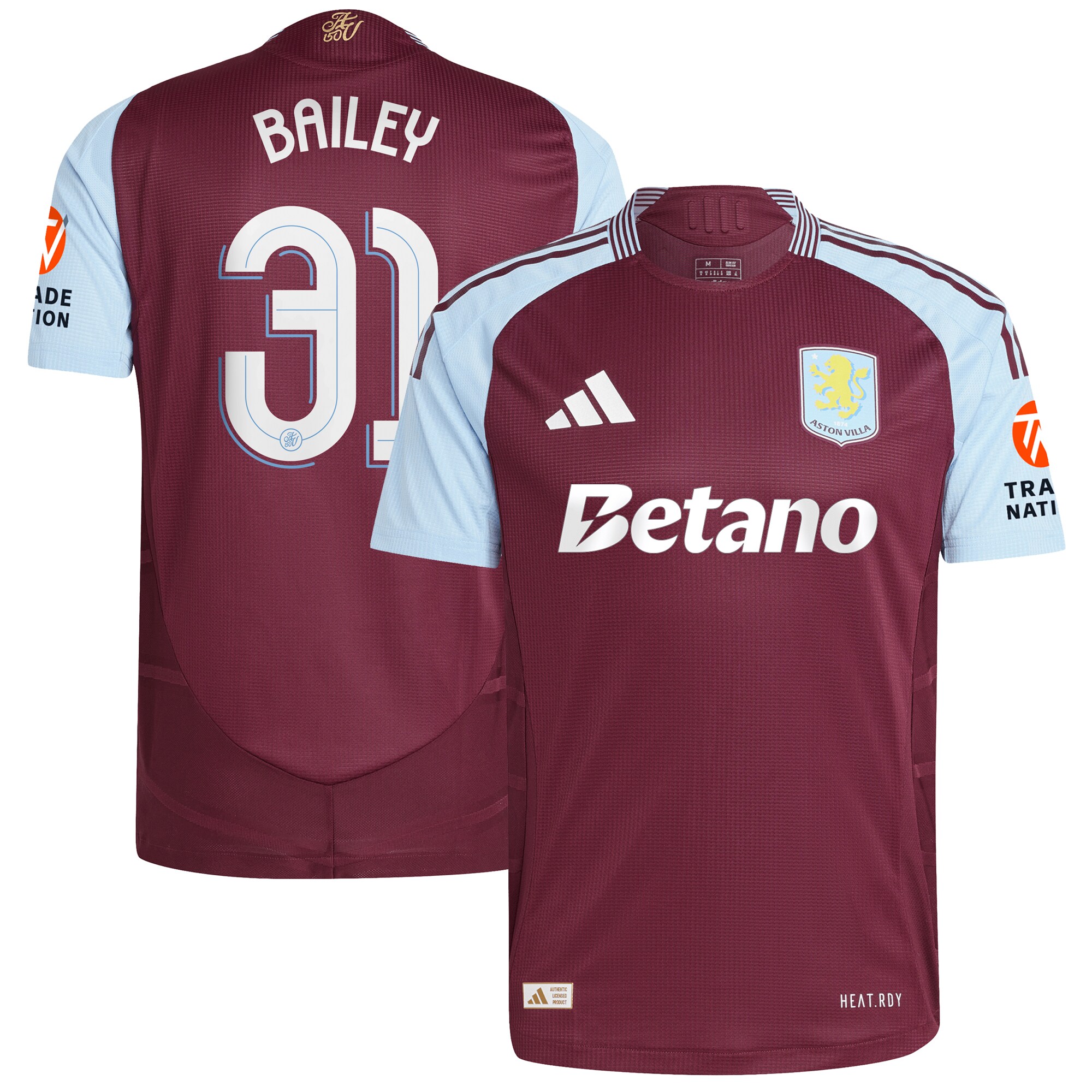 Aston Villa aston villa adidas home authentic shirt 2024-25 with bailey 31 cup printing Kits - Official Football Shirts & Training Gear