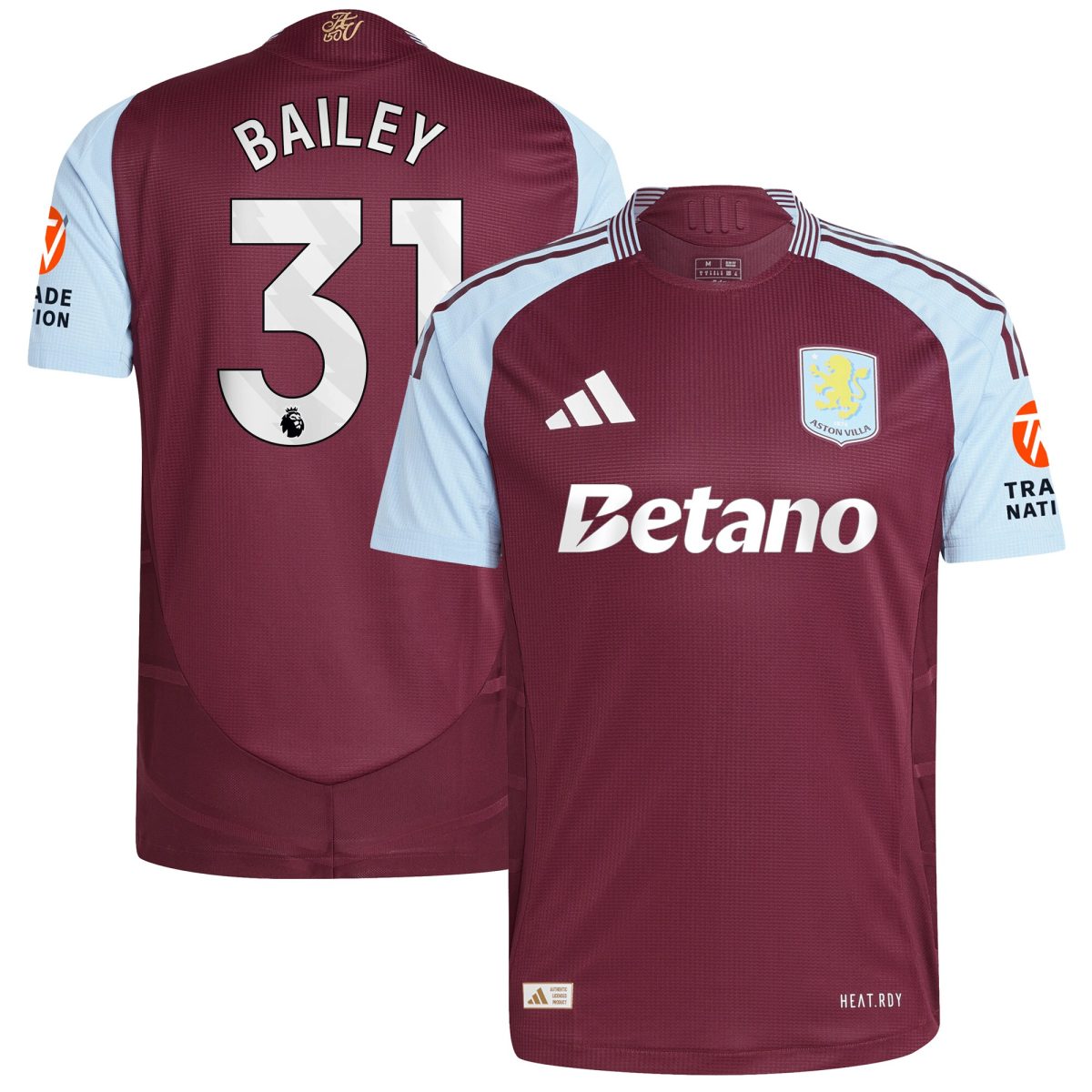 Aston Villa aston villa adidas home authentic shirt 2024-25 with bailey 31 printing Kits - Official Football Shirts & Training Gear