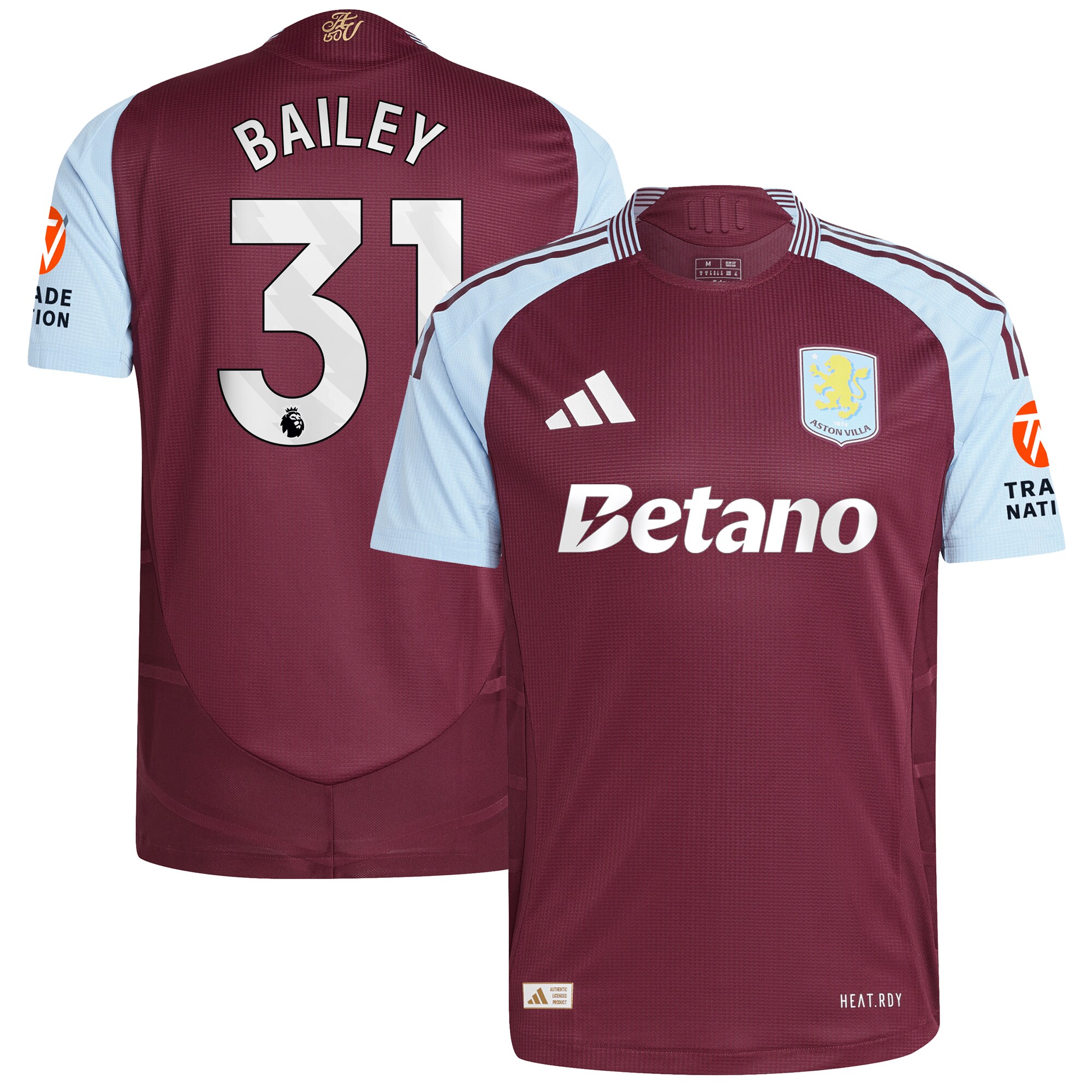 Aston Villa aston villa adidas home authentic shirt 2024-25 with bailey 31 printing Kits - Official Football Shirts & Training Gear