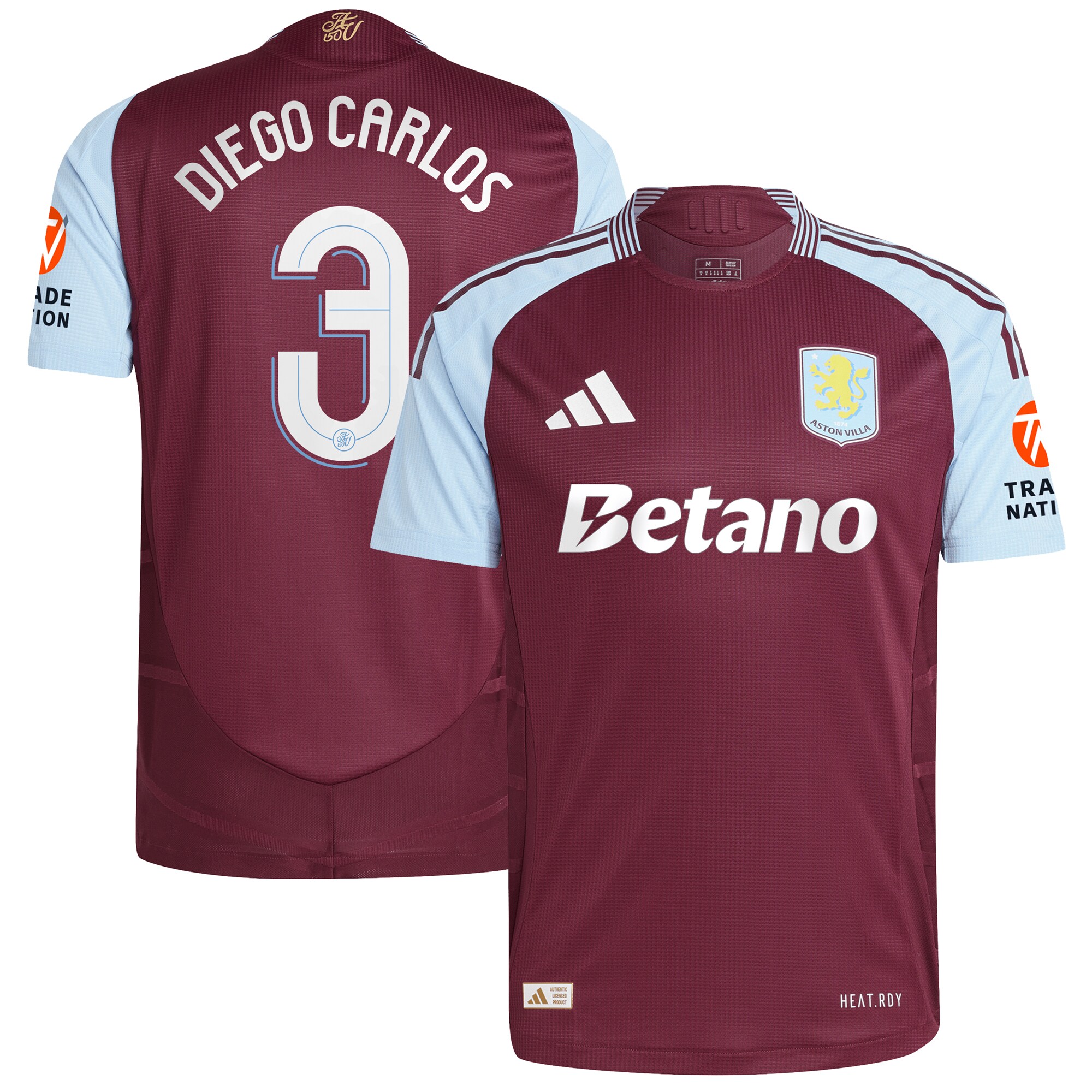 Aston Villa aston villa adidas home authentic shirt 2024-25 with diego carlos 3 cup printing Kits - Official Football Shirts & Training Gear