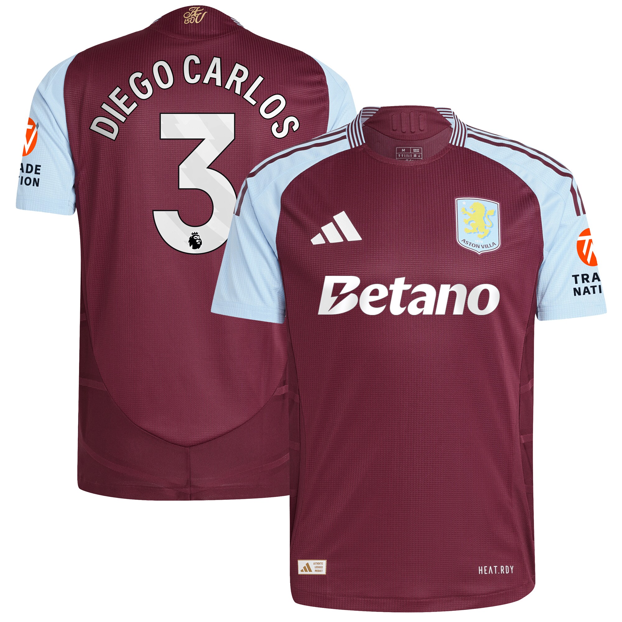 Aston Villa aston villa adidas home authentic shirt 2024-25 with diego carlos 3 printing Kits - Official Football Shirts & Training Gear