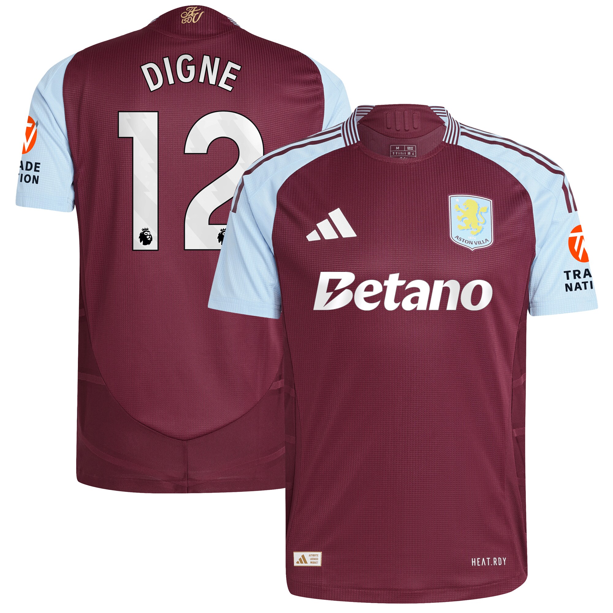 Aston Villa aston villa adidas home authentic shirt 2024-25 with digne 12 printing Kits - Official Football Shirts & Training Gear