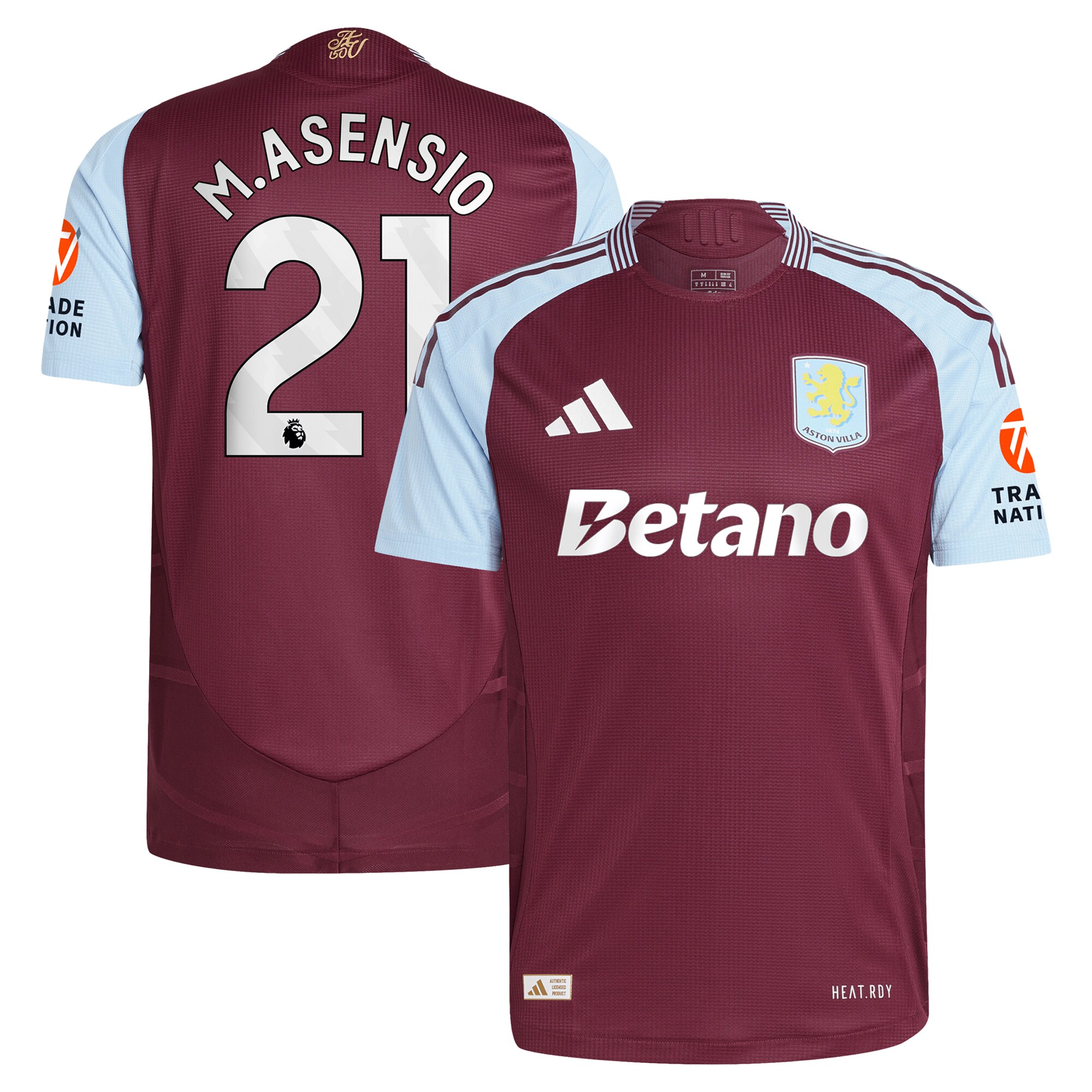 Aston Villa aston villa adidas home authentic shirt 2024-25 with m.asensio 21 printing Kits - Official Football Shirts & Training Gear