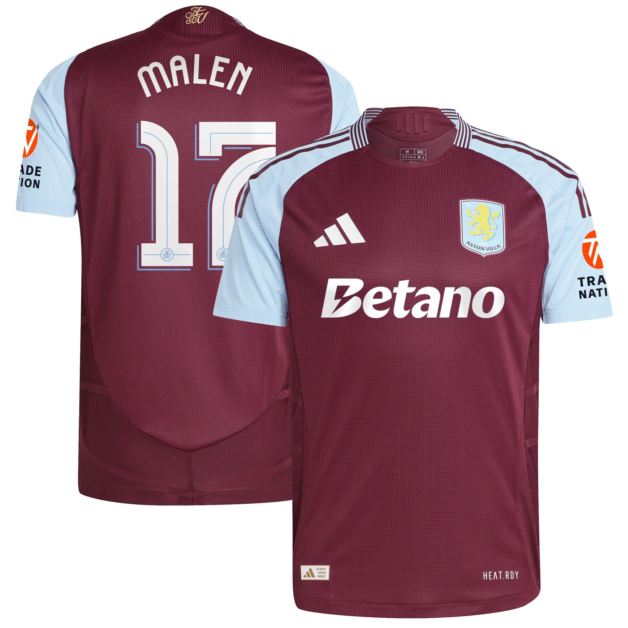 Aston Villa aston villa adidas home authentic shirt 2024-25 with malen 17 cup printing Kits - Official Football Shirts & Training Gear