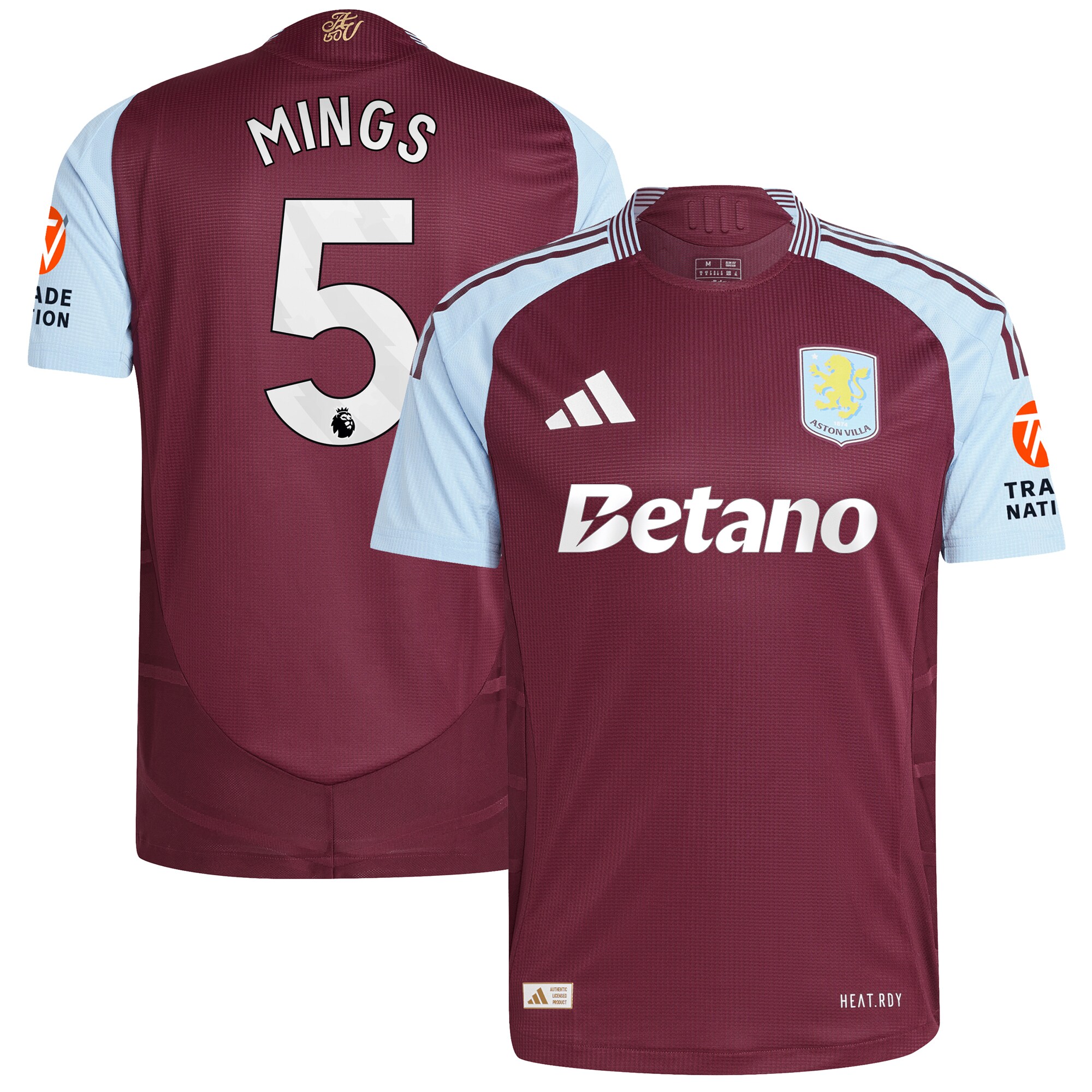 Aston Villa aston villa adidas home authentic shirt 2024-25 with mings 5 printing Kits - Official Football Shirts & Training Gear