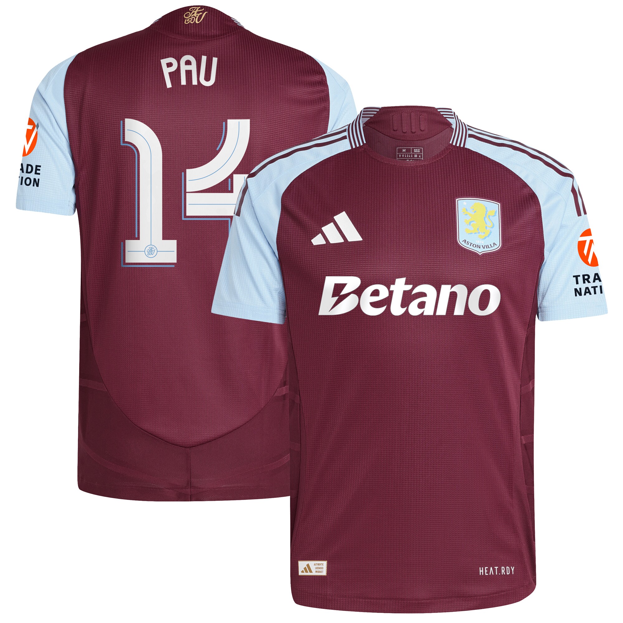 Aston Villa aston villa adidas home authentic shirt 2024-25 with pau 14 cup printing Kits - Official Football Shirts & Training Gear