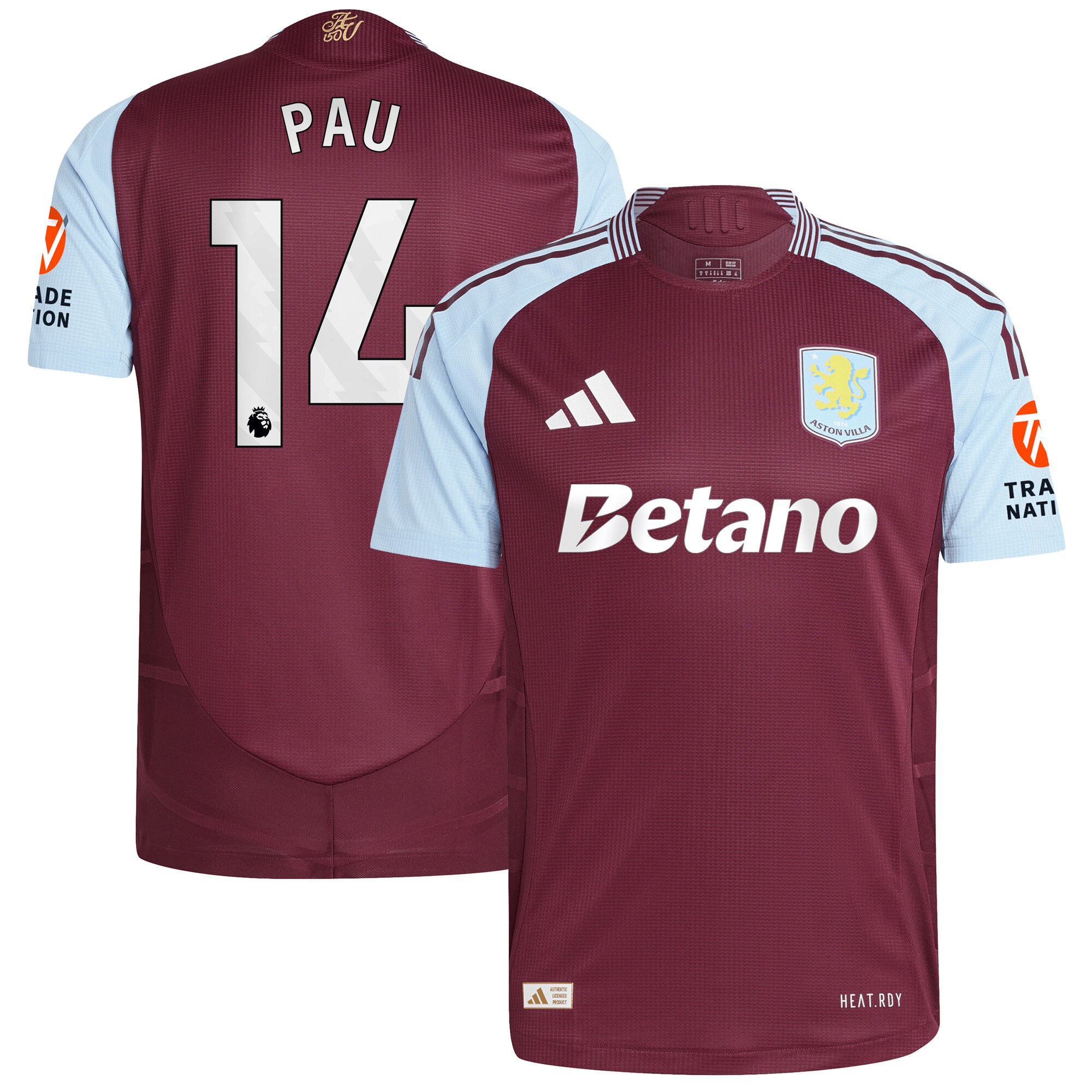 Aston Villa aston villa adidas home authentic shirt 2024-25 with pau 14 printing Kits - Official Football Shirts & Training Gear