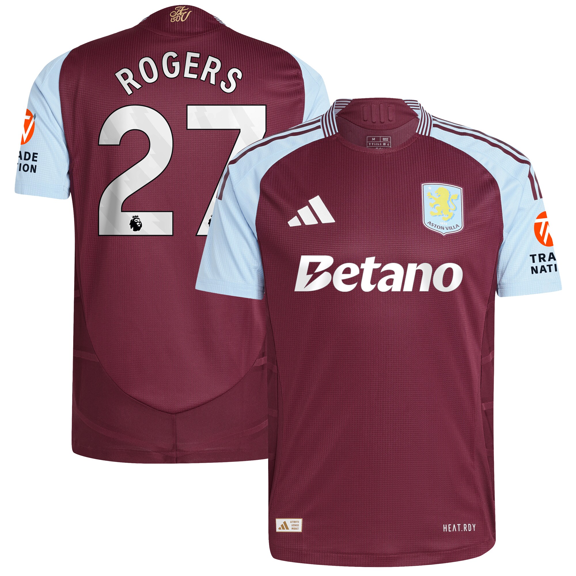Aston Villa aston villa adidas home authentic shirt 2024-25 with rogers 27 printing Kits - Official Football Shirts & Training Gear