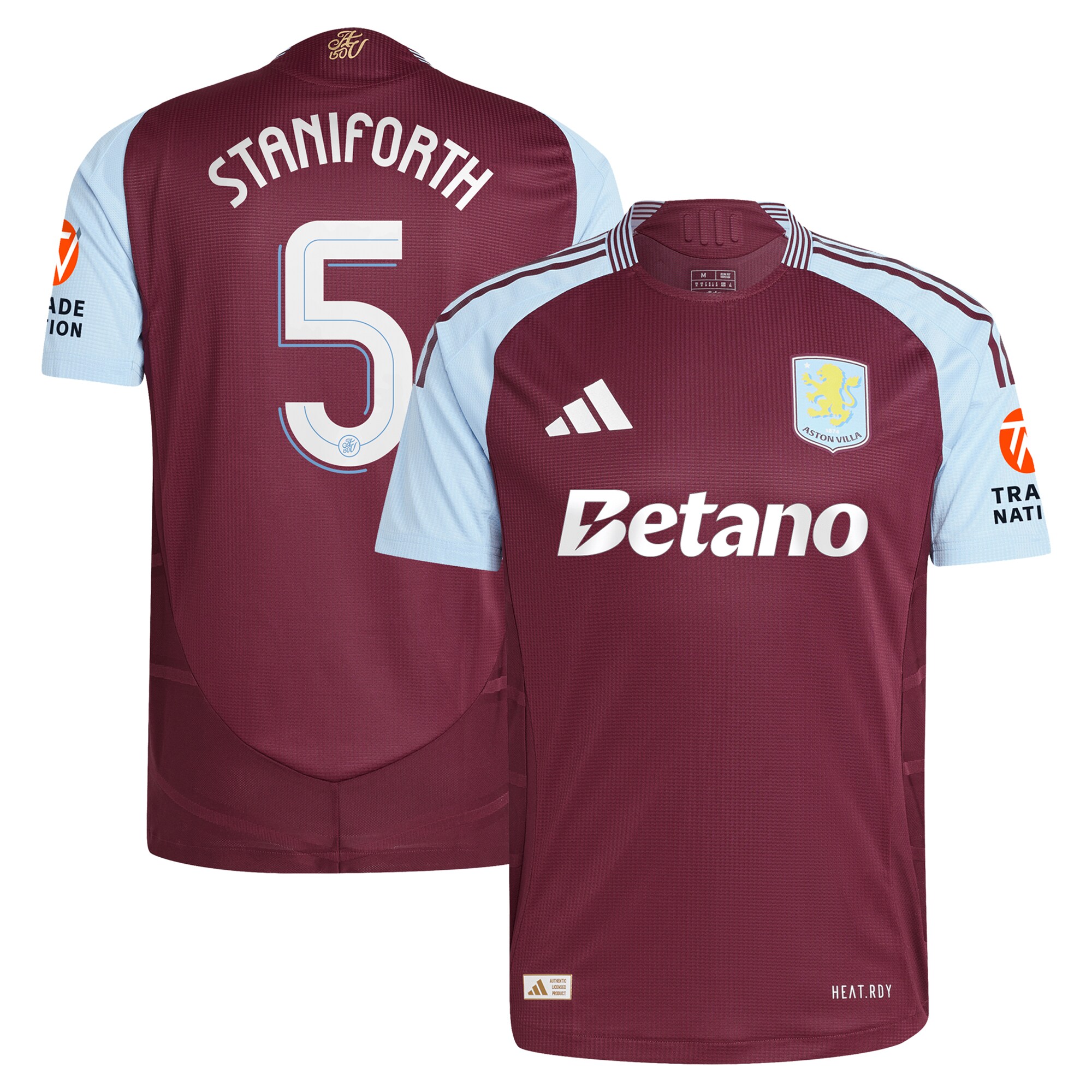 Aston Villa aston villa adidas home authentic shirt 2024-25 with staniforth 5 cup printing Kits - Official Football Shirts & Training Gear