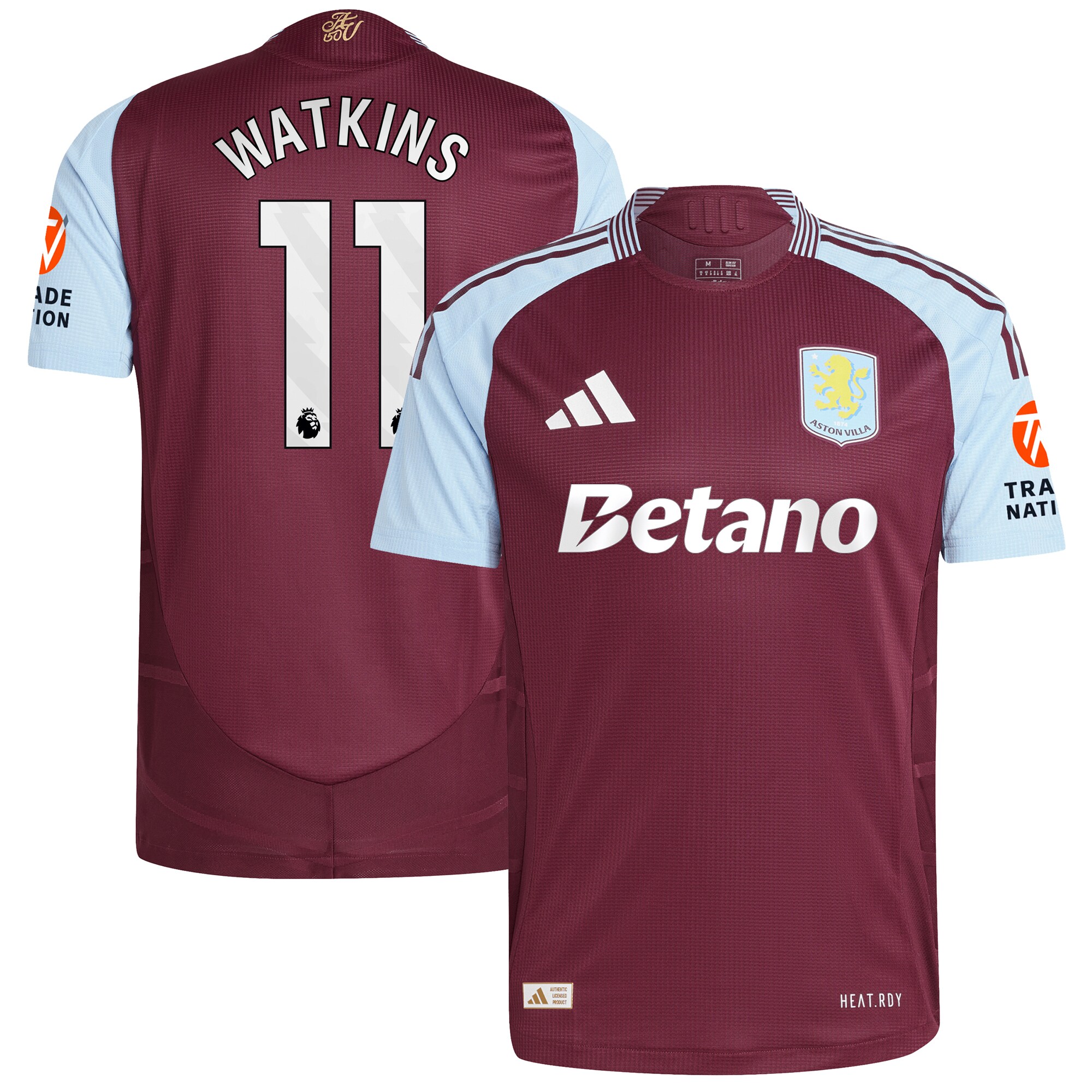 Aston Villa aston villa adidas home authentic shirt 2024-25 with watkins 11 printing Kits - Official Football Shirts & Training Gear