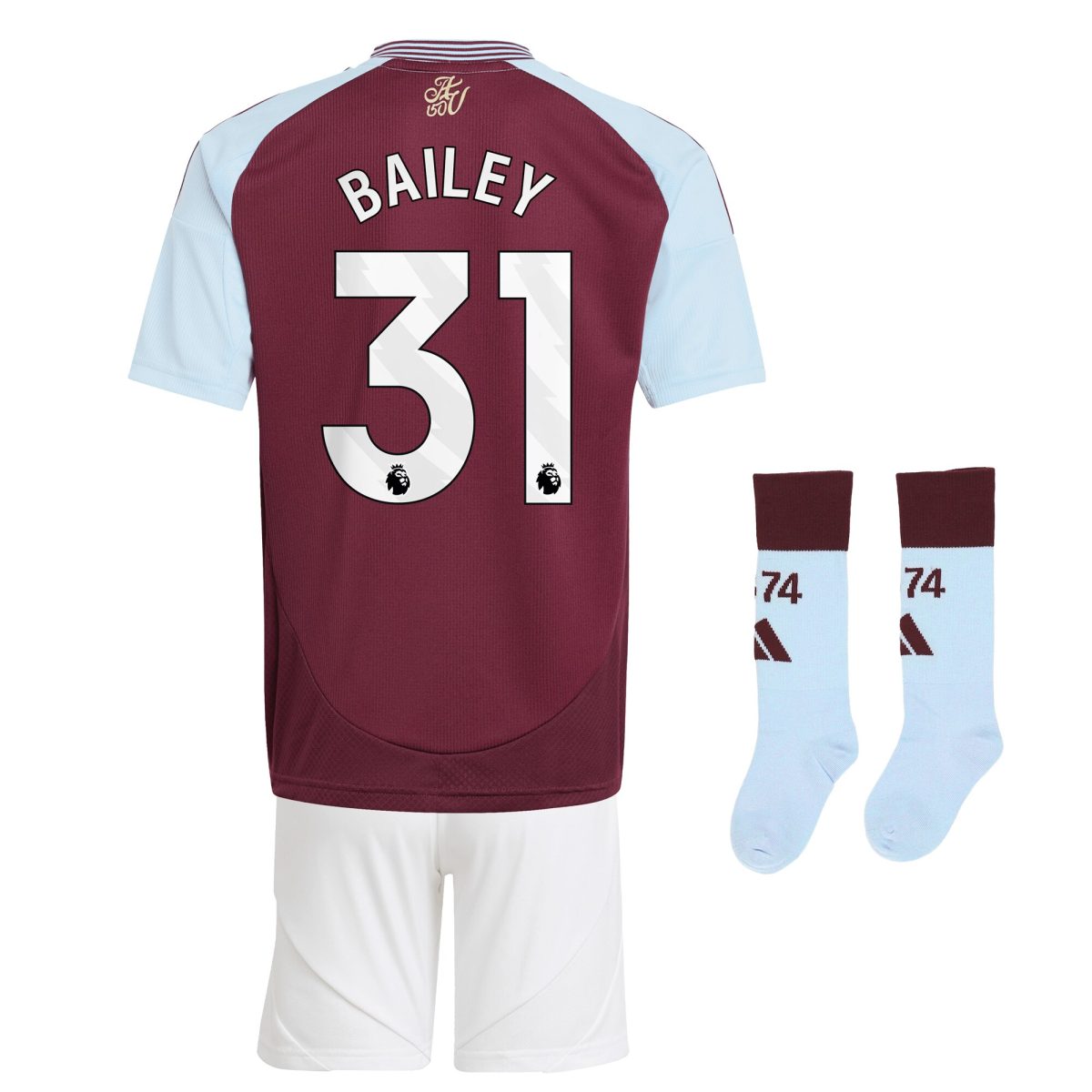Aston Villa aston villa adidas home mini kit 2024-25 with bailey 31 printing Kits - Official Football Shirts & Training Gear