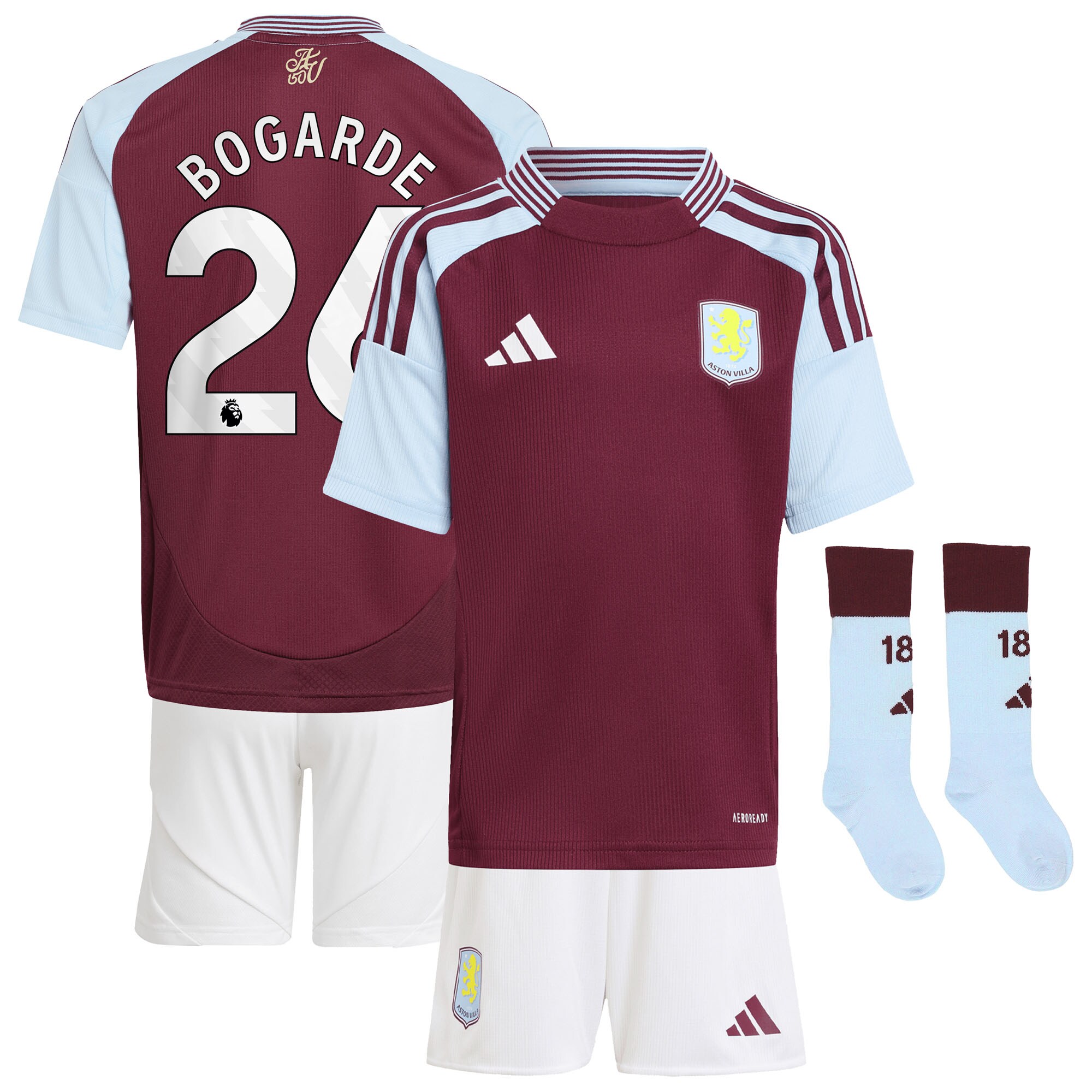 Aston Villa aston villa adidas home mini kit 2024-25 with bogarde 26 printing Kits - Official Football Shirts & Training Gear