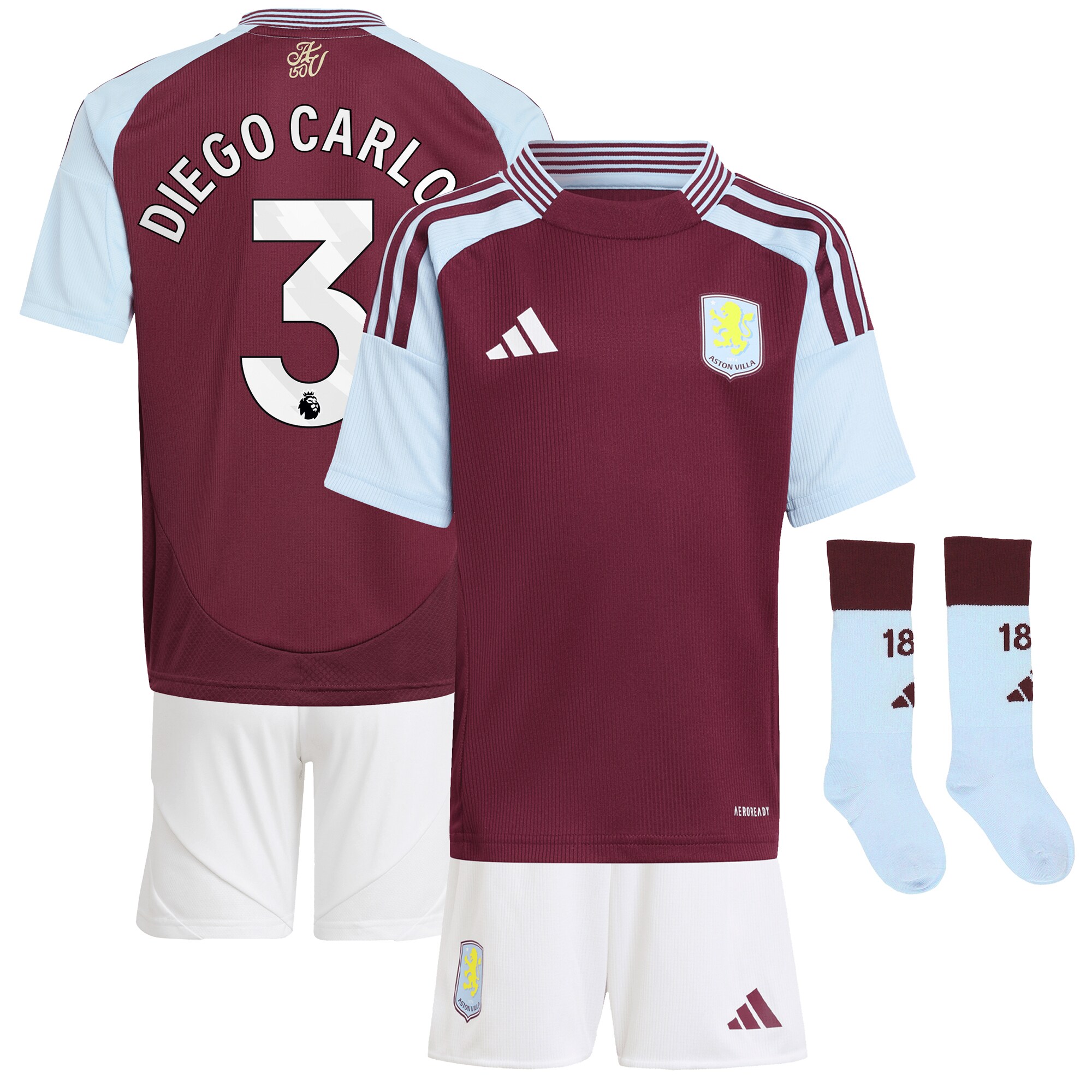 Aston Villa aston villa adidas home mini kit 2024-25 with diego carlos 3 printing Kits - Official Football Shirts & Training Gear