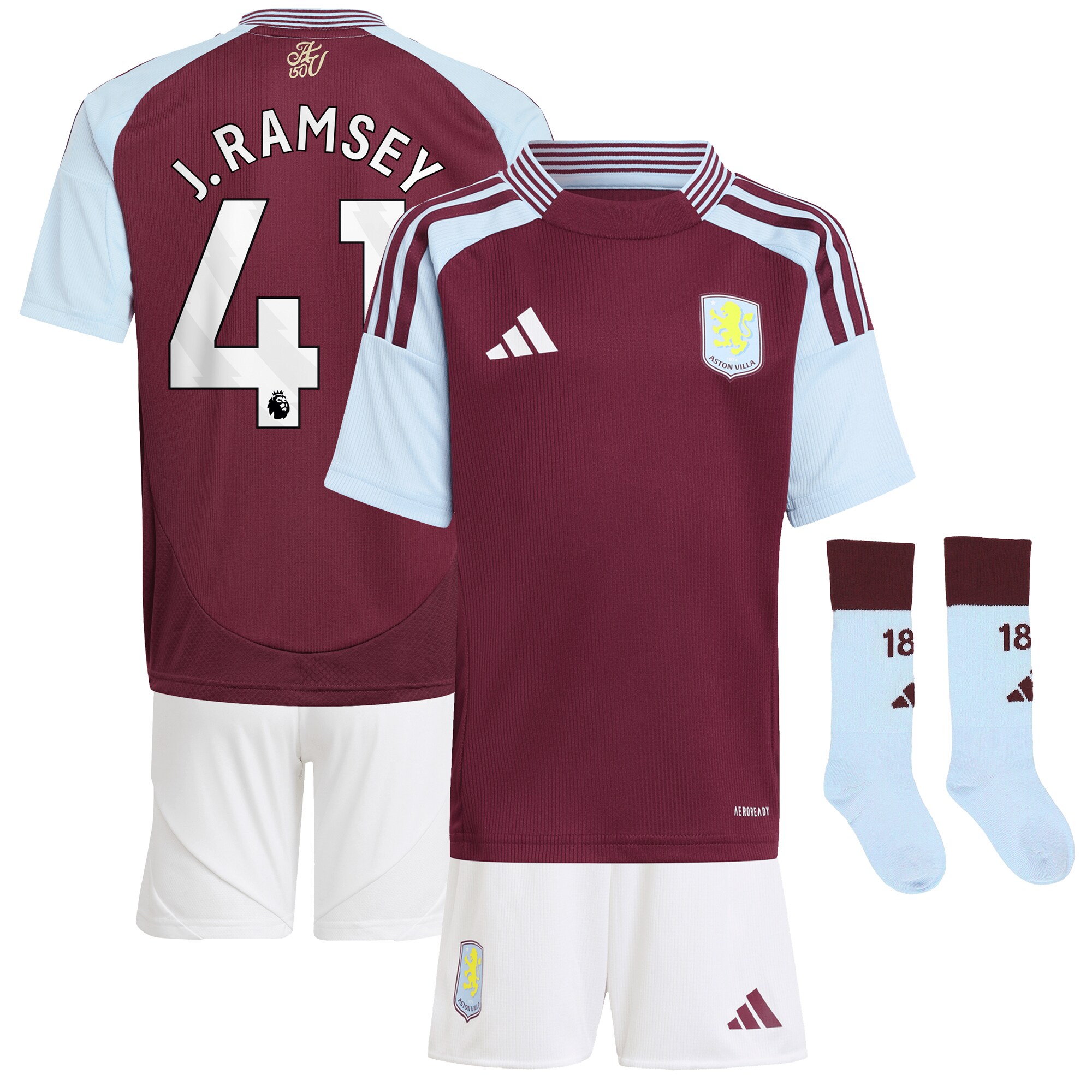 Aston Villa aston villa adidas home mini kit 2024-25 with j. ramsey 41 printing Kits - Official Football Shirts & Training Gear
