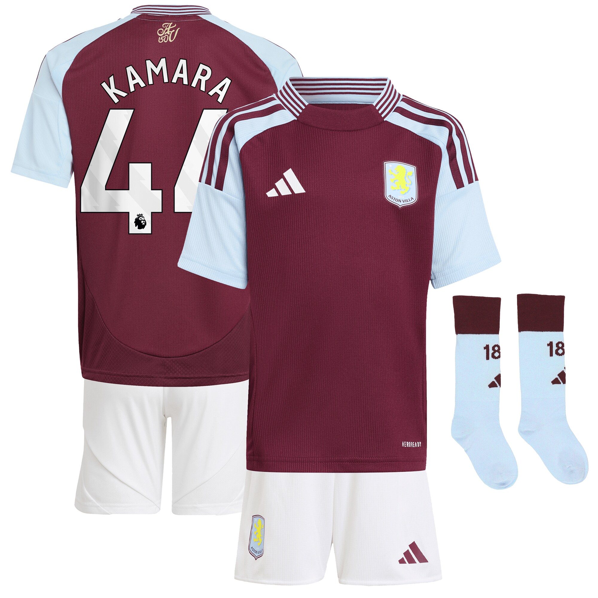 Aston Villa aston villa adidas home mini kit 2024-25 with kamara 44 printing Kits - Official Football Shirts & Training Gear
