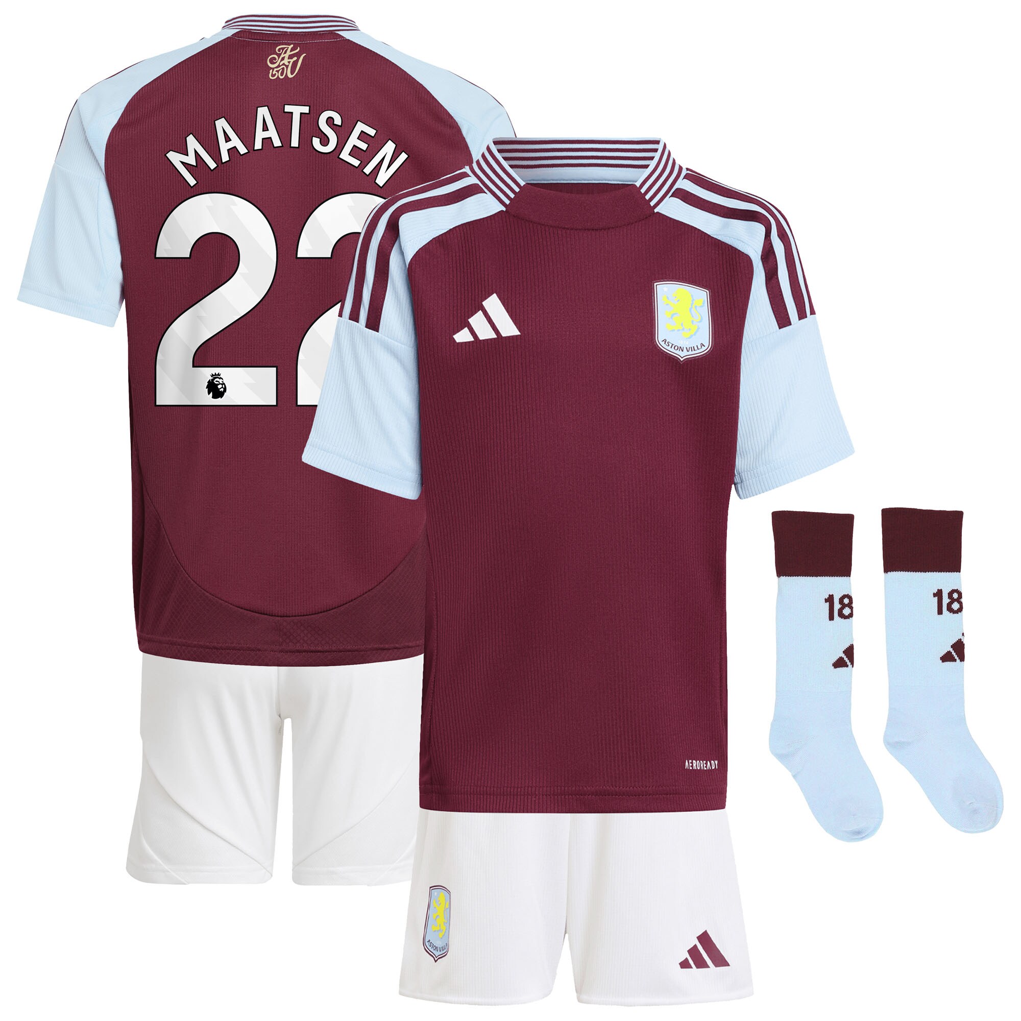 Aston Villa aston villa adidas home mini kit 2024-25 with maatsen 22 printing Kits - Official Football Shirts & Training Gear