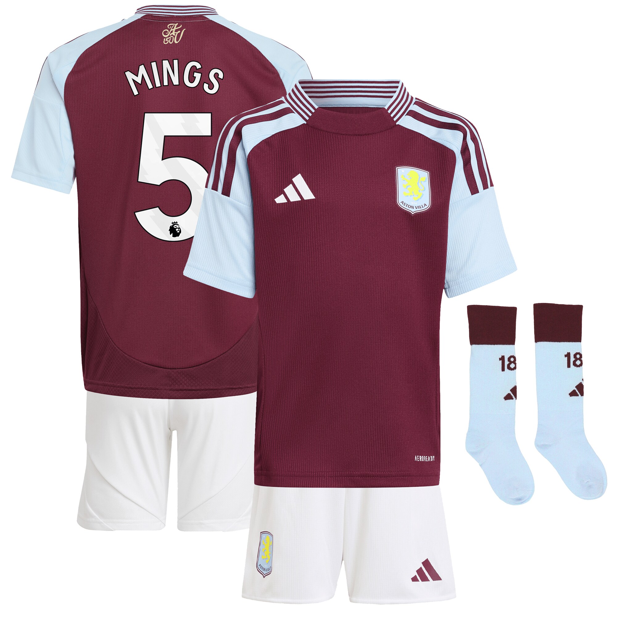 Aston Villa aston villa adidas home mini kit 2024-25 with mings 5 printing Kits - Official Football Shirts & Training Gear