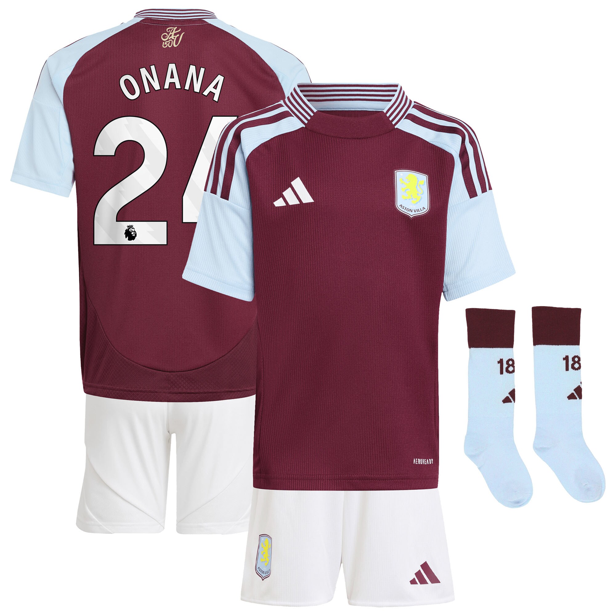 Aston Villa aston villa adidas home mini kit 2024-25 with onana 24 printing Kits - Official Football Shirts & Training Gear