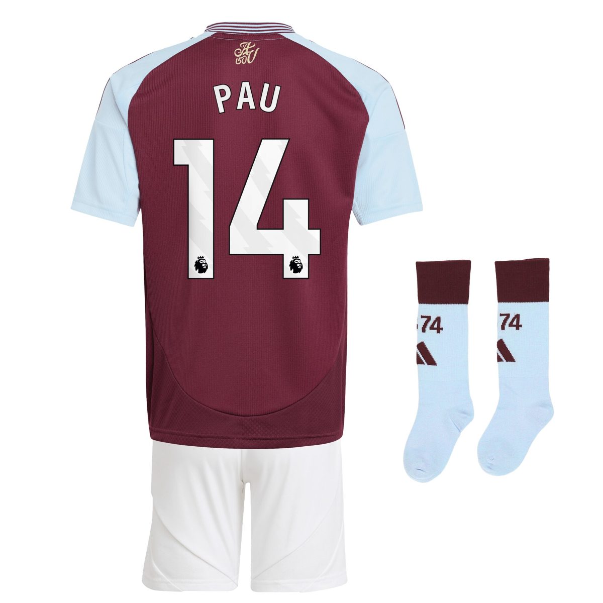 Aston Villa aston villa adidas home mini kit 2024-25 with pau 14 printing Kits - Official Football Shirts & Training Gear