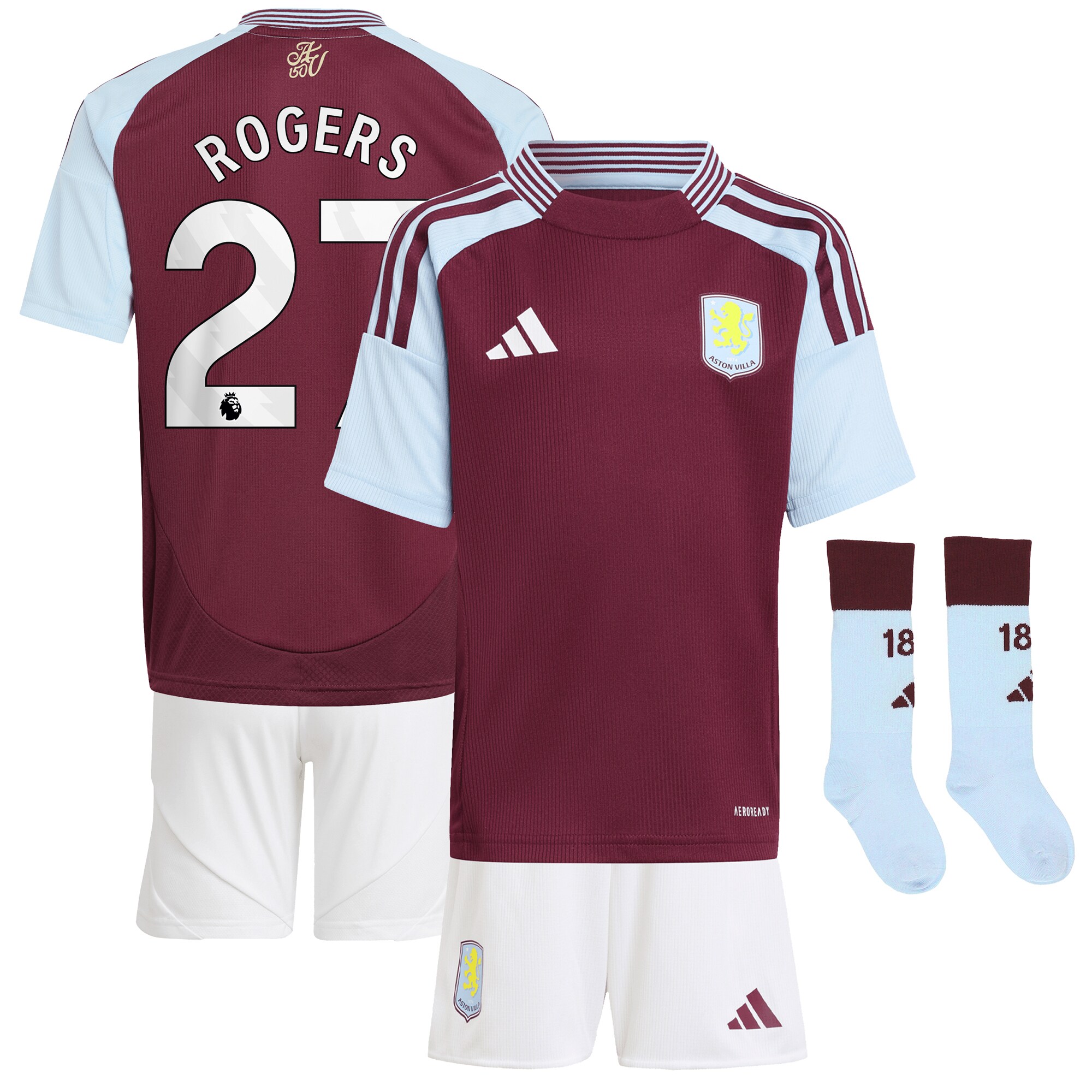 Aston Villa aston villa adidas home mini kit 2024-25 with rogers 27 printing Kits - Official Football Shirts & Training Gear