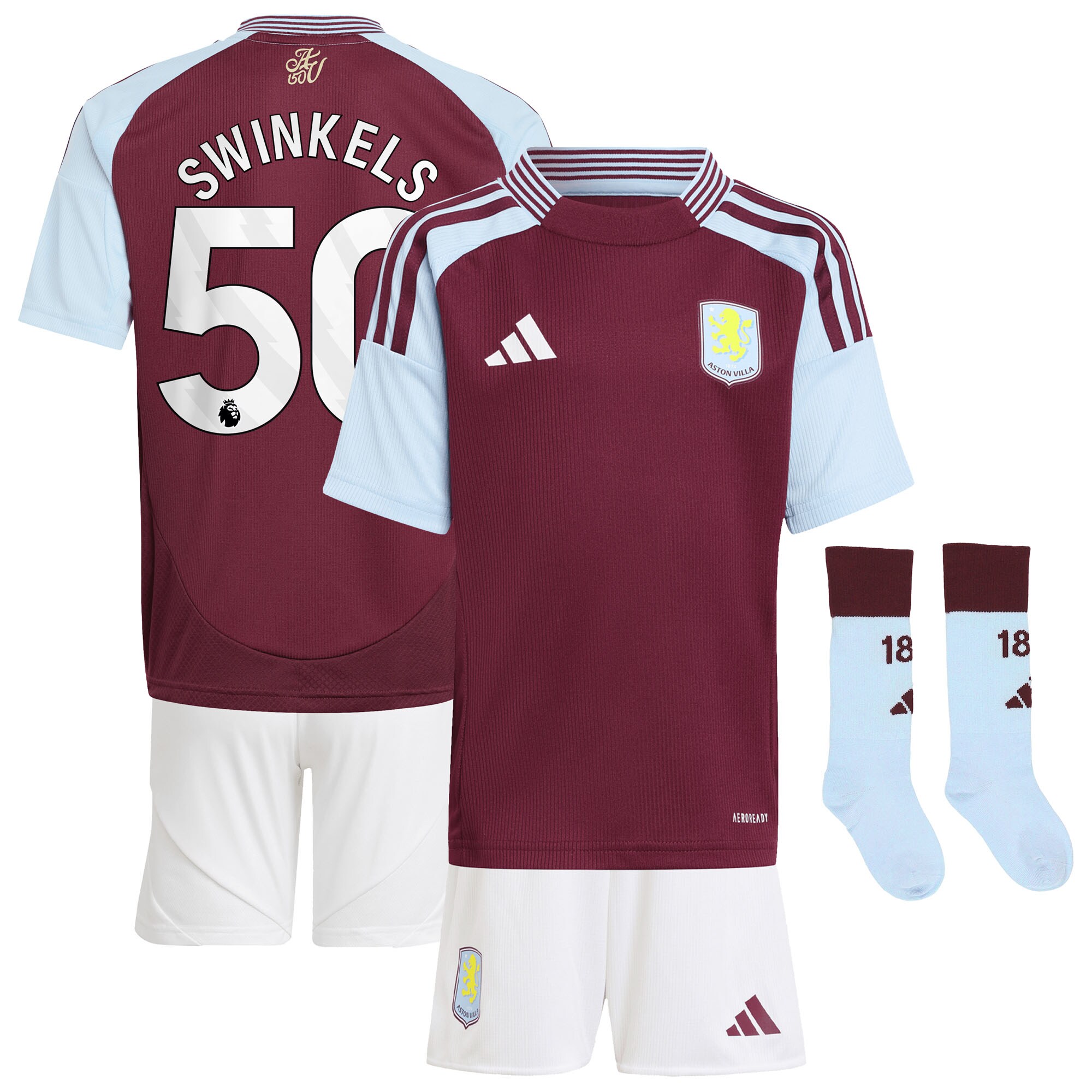 Aston Villa aston villa adidas home mini kit 2024-25 with swinkels 50 printing Kits - Official Football Shirts & Training Gear