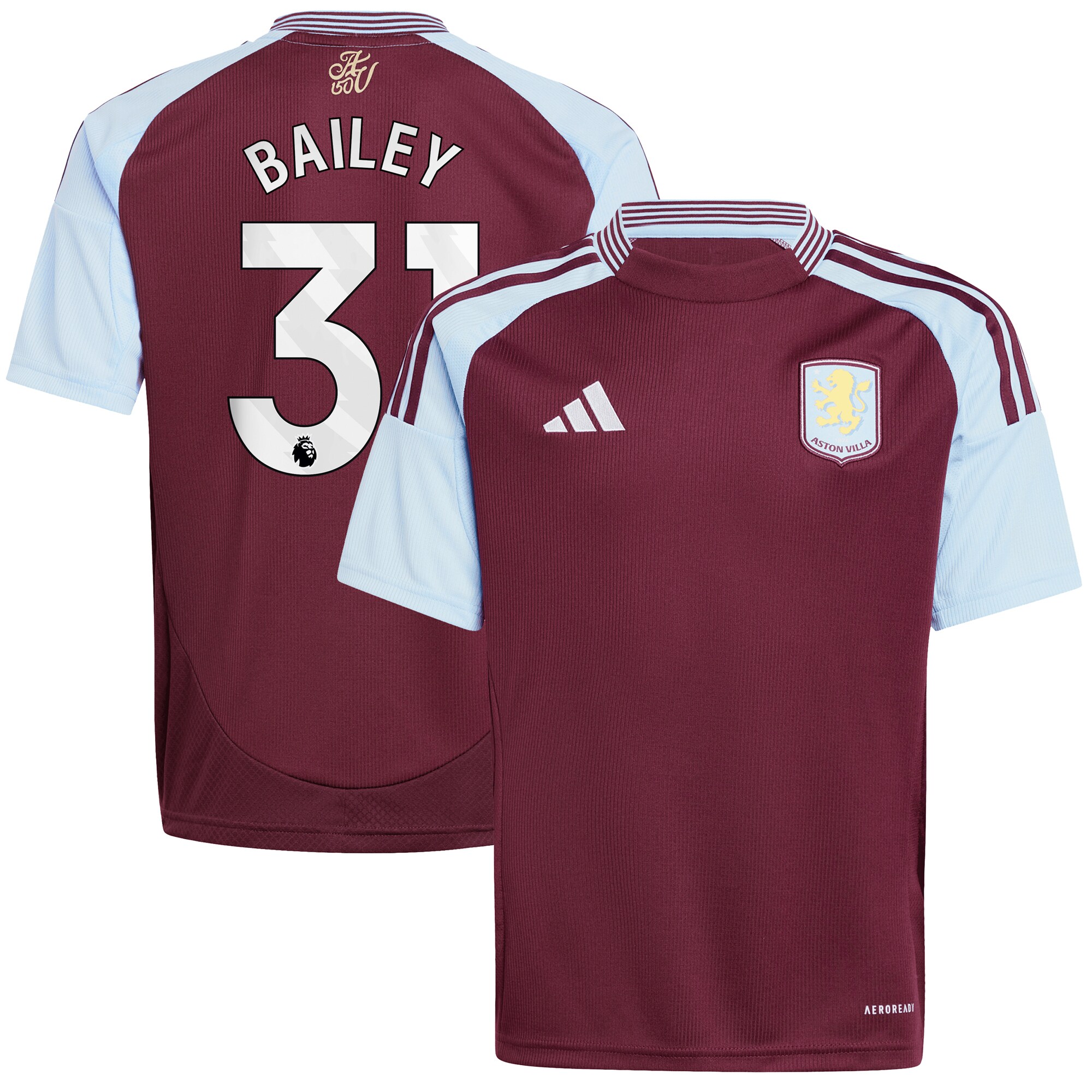 Aston Villa aston villa adidas home shirt 2024-25 – kids with bailey 31 printing Kits - Official Football Shirts & Training Gear